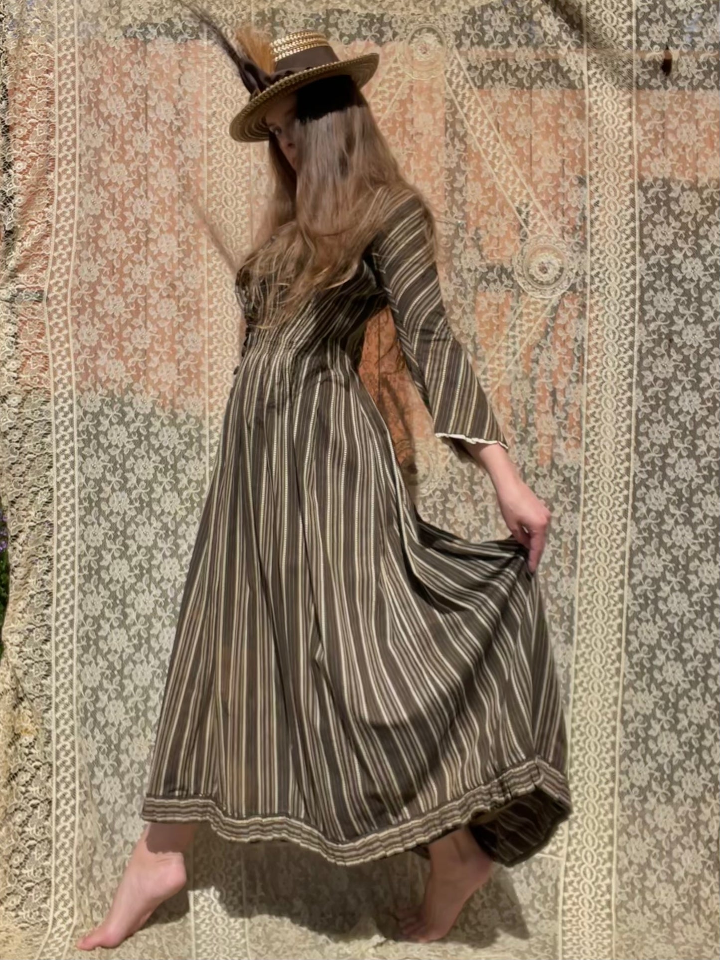 1880s Striped Calico Day Dress