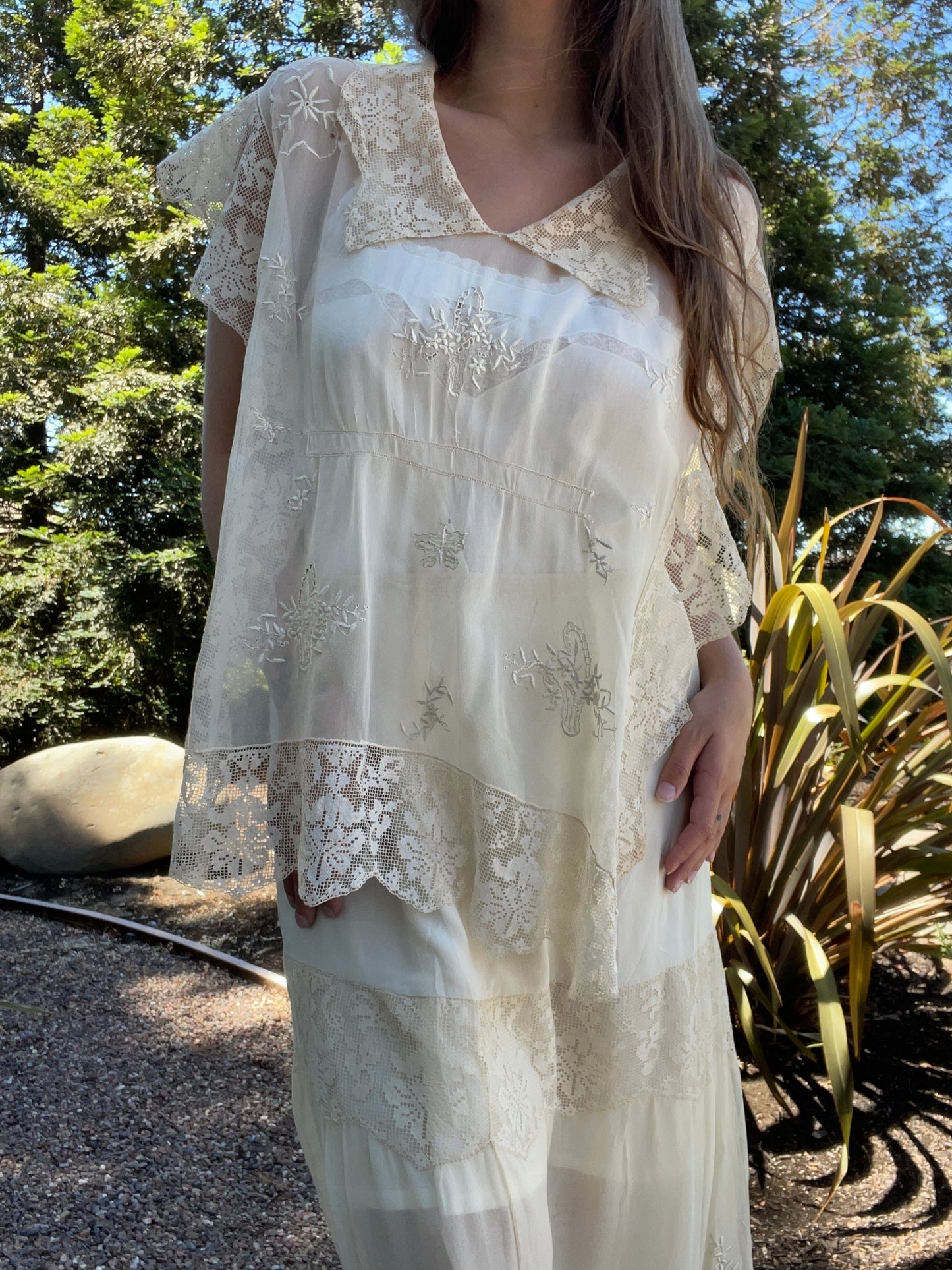 Late Edwardian Chiffon & Filet Lace Two Piece Dress