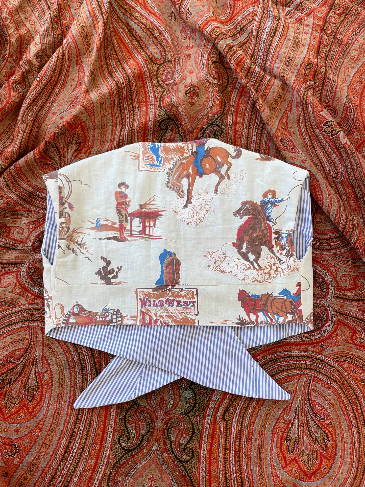 1940s Inspired Reversible Tie Front Top Wild West & 1940s Stripes XS-S