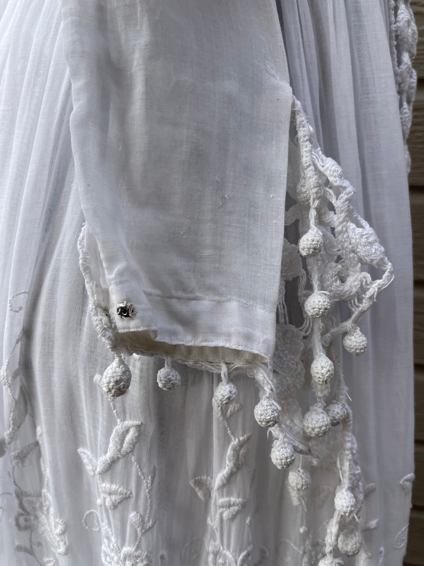 1910s Embroidered Crochet Lace Sailor Collar Cotton Lawn Dress