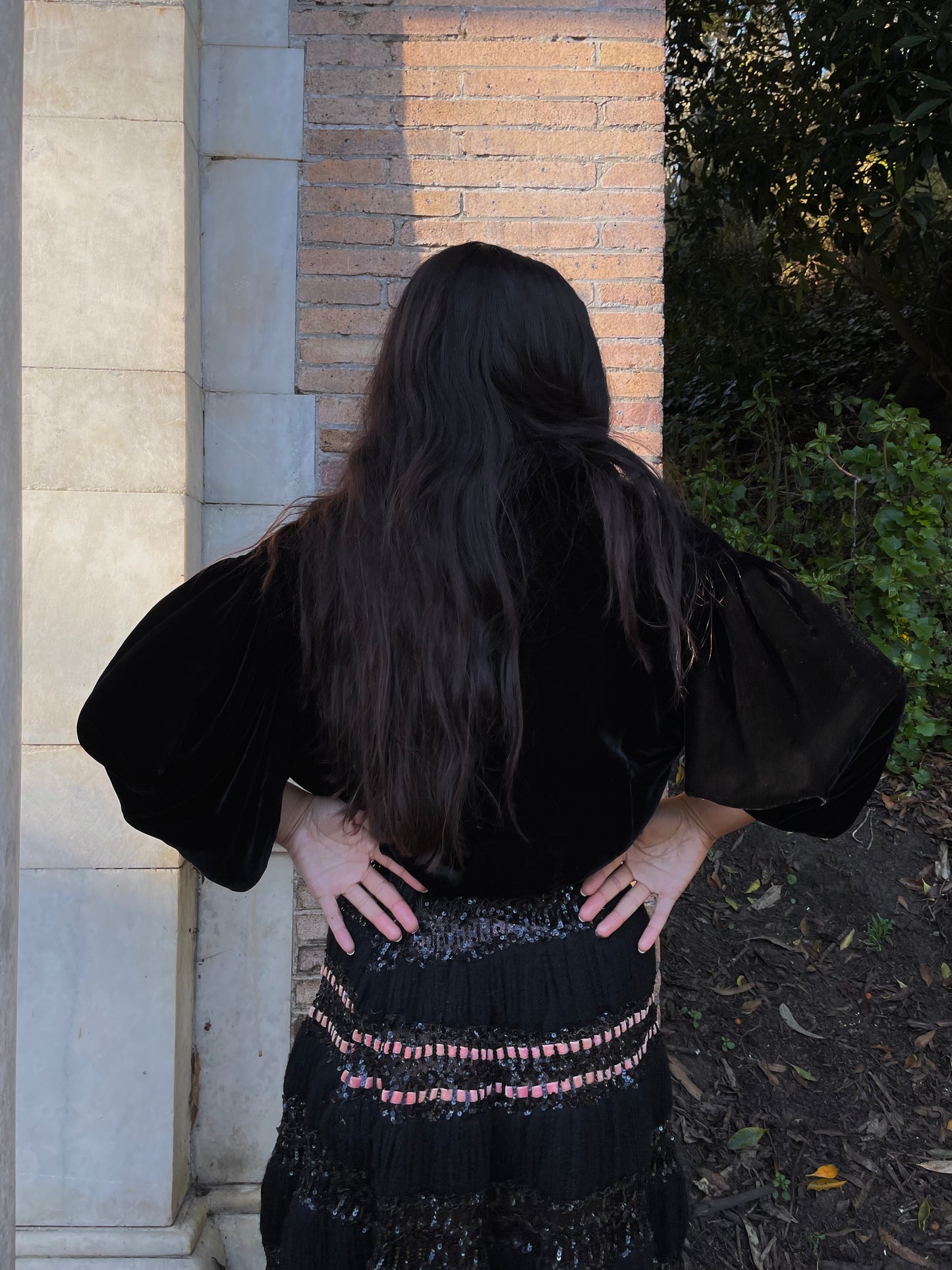 1930s/ 1940s Made In Paris Noir Silk Velvet Batwing Wrap Style Blouse