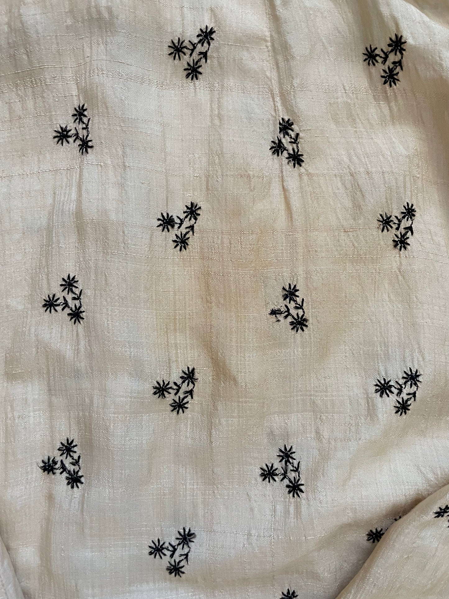 Rare 1930s Embroidered Raw Silk Midi Dress
