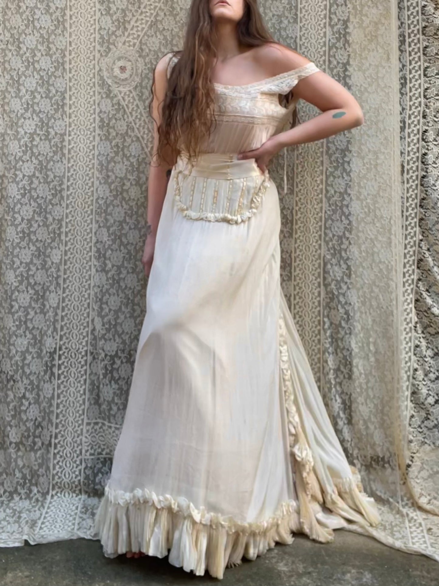 Rare 1890-1900s Two Piece Silk Wedding Ensemble Gown Jacket