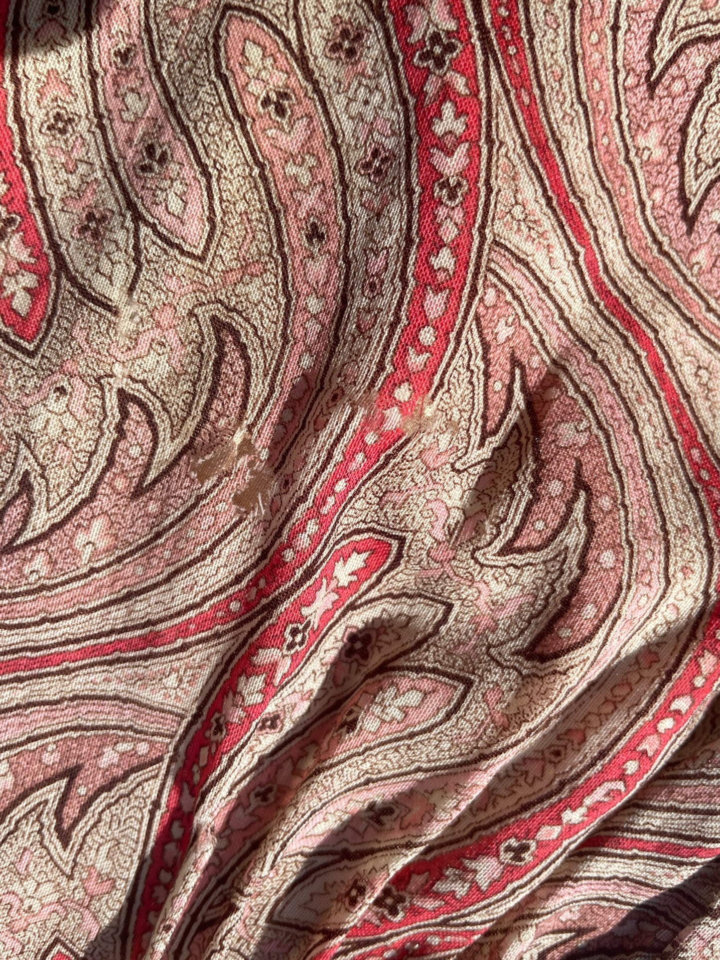 1890s Paisley Wool Challis Bishop Sleeve Wrapper Gown