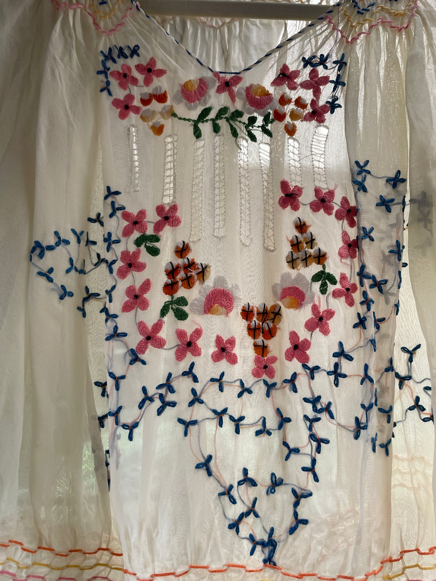 1930s/40s Embroidered Hand Smocked Folk Blouse