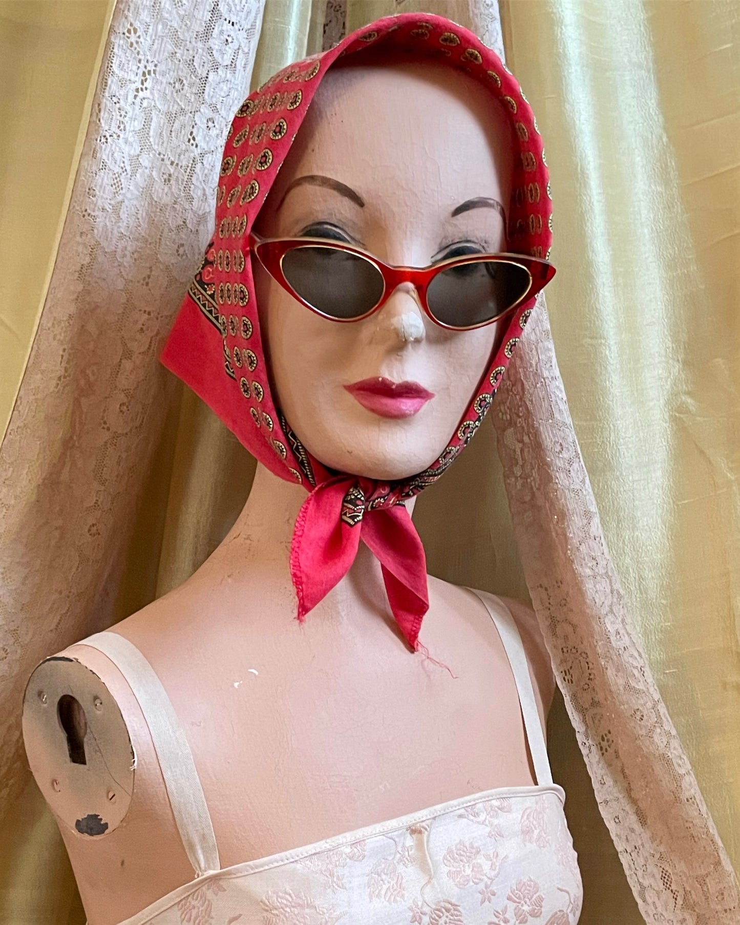 Italian Mid Century Cherry Red Plastic Cat Eye Sunglasses