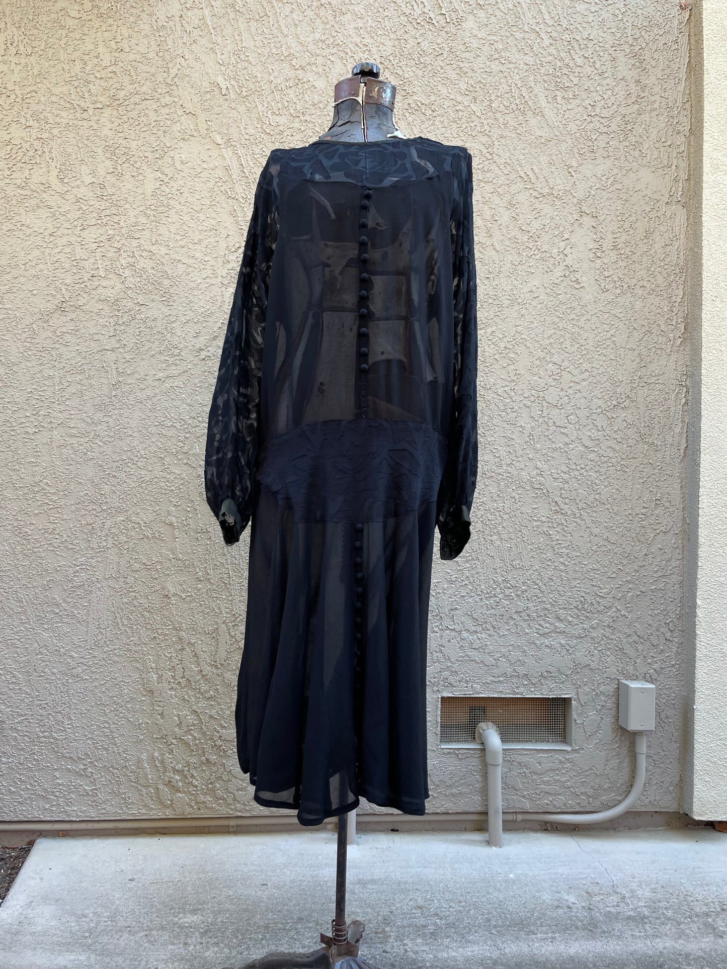 1920s Drop Waist Chiffon Ballon Sleeve Dress