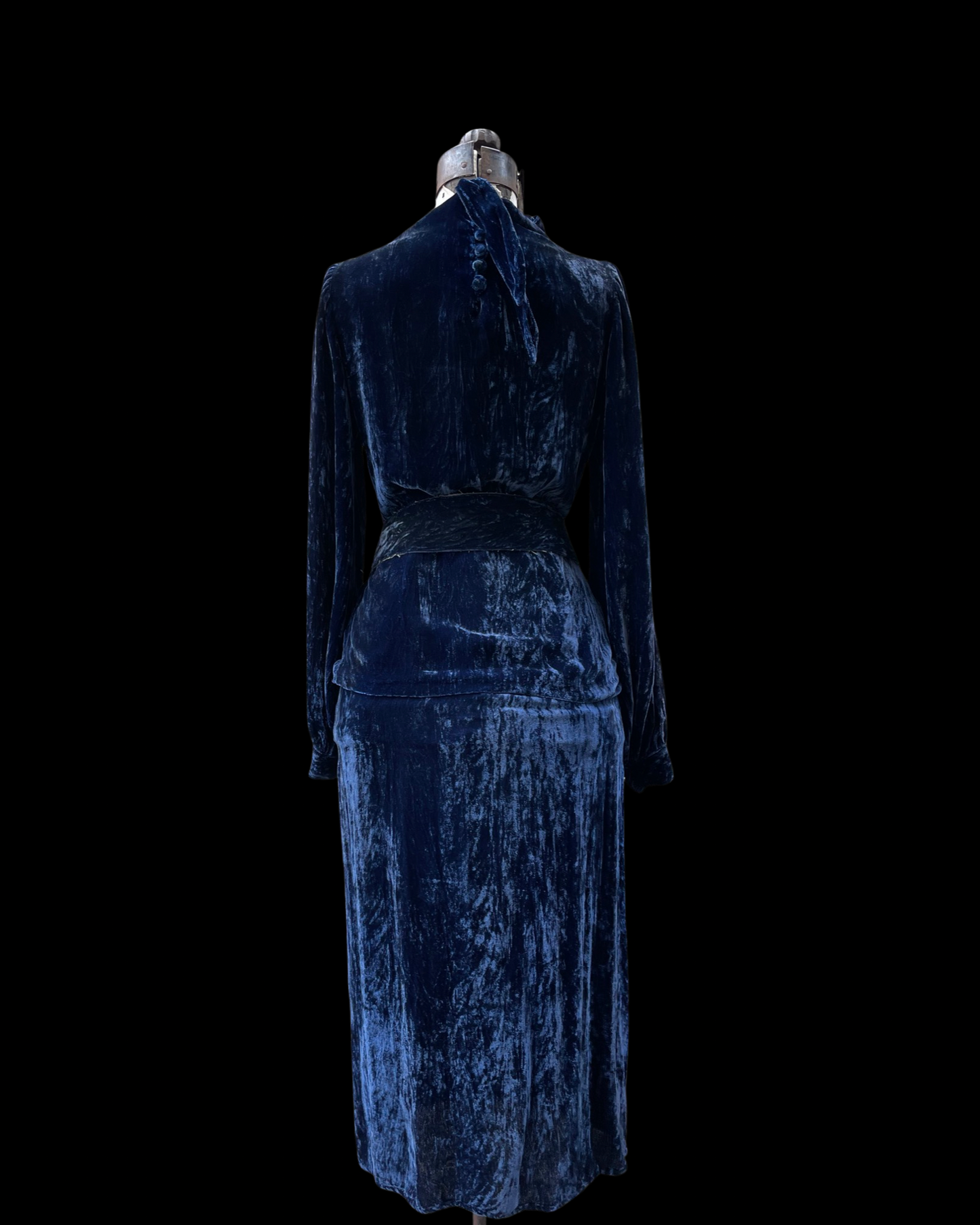 1930s Royal Blue Silk Velvet Three Piece Dress Set