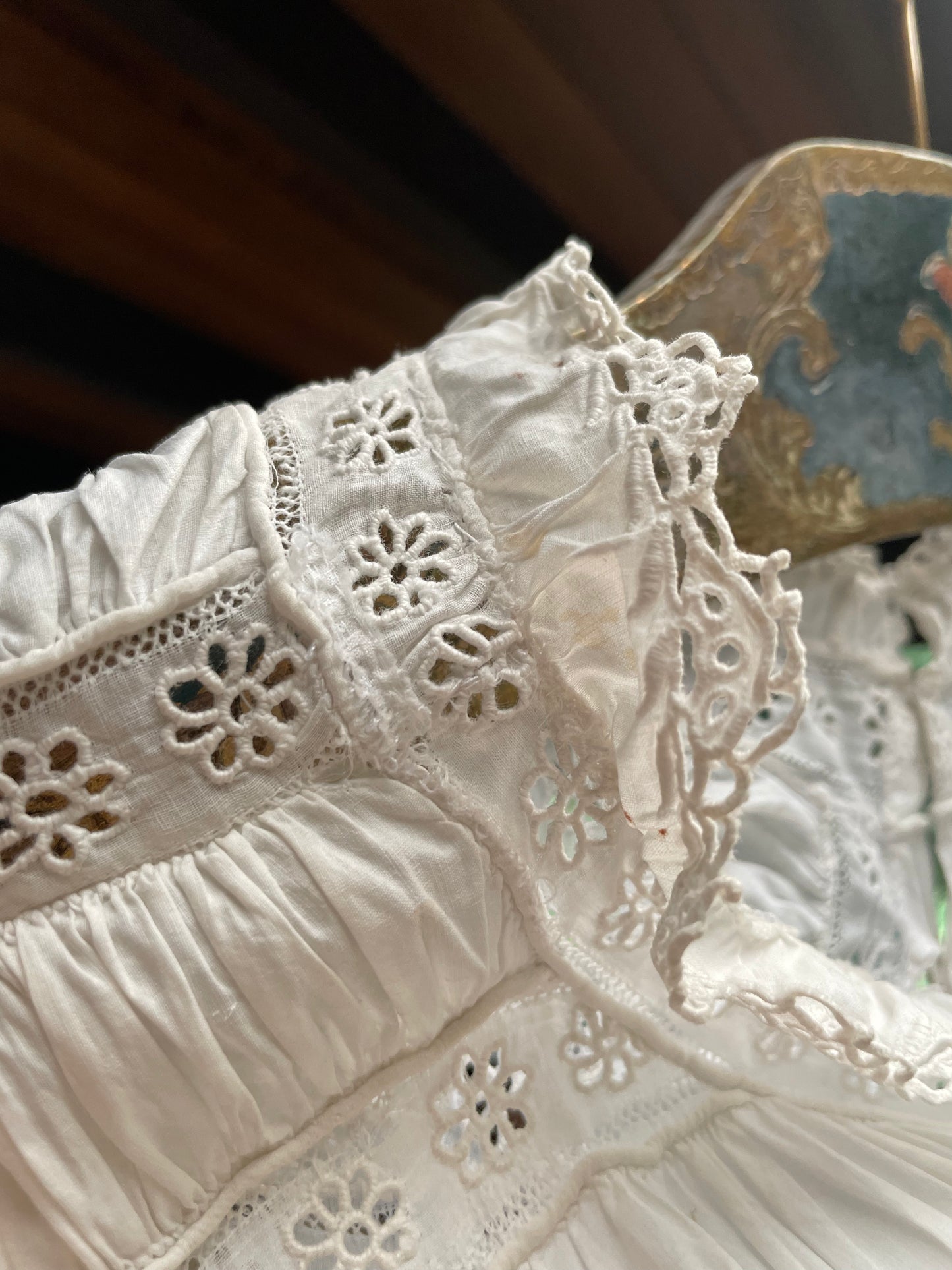 Rare 1830s Hand Sewn Cotton Eyelet Day Dress