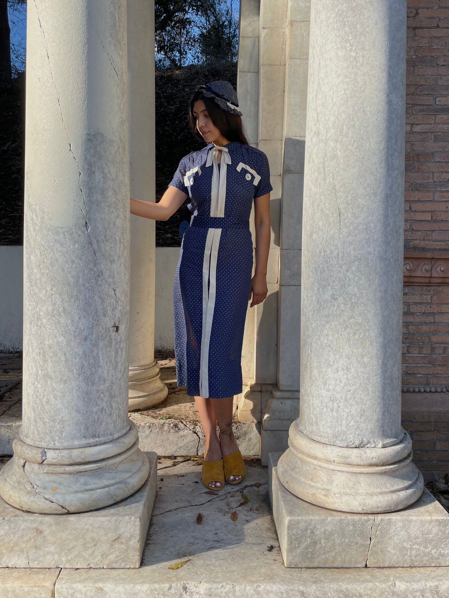 1930s Navy Swiss Dot 3 Piece Dress Set