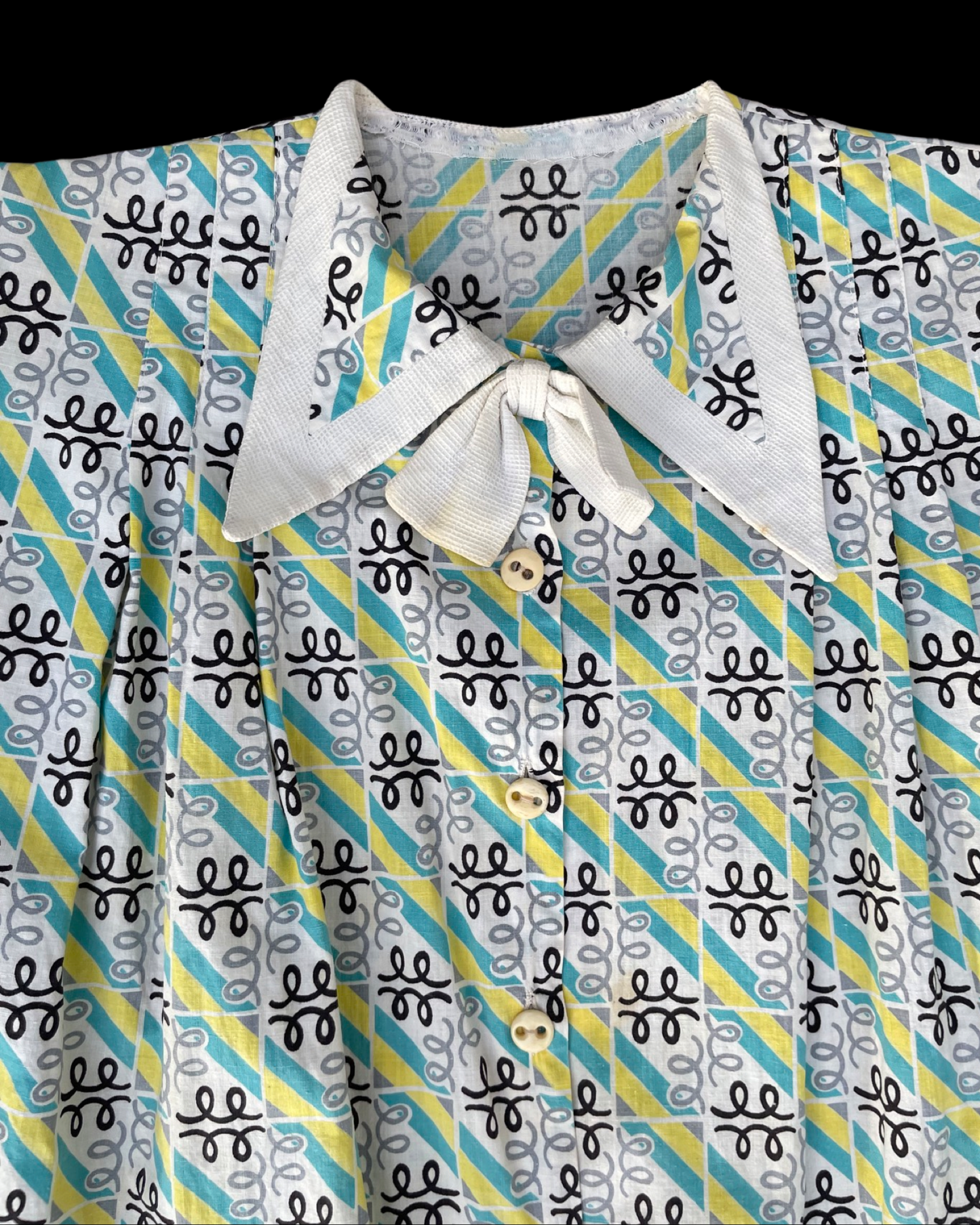1940S Deco Cotton Dagger Collar Smock Bone Buttons