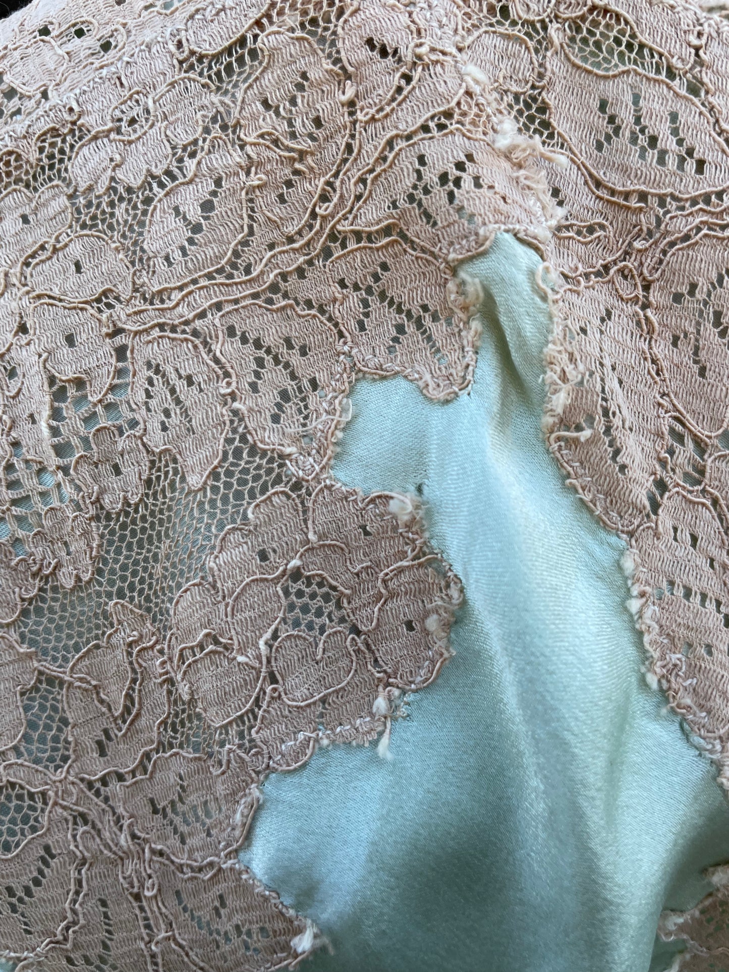 1930s Minty Silk & Ecru Lace Bias Cut Slip Dress