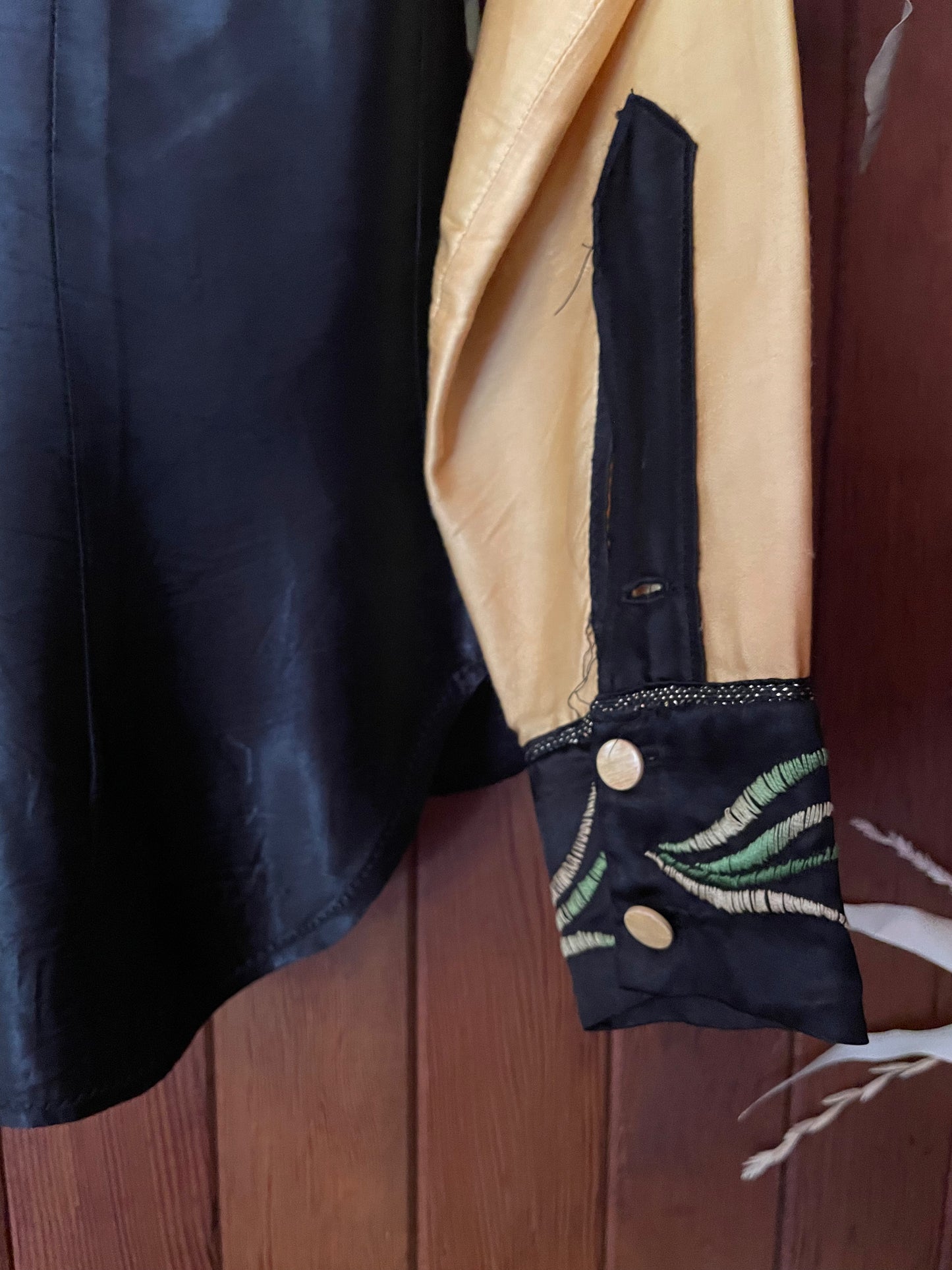 1940s Marigold Embroidered Satin Western Shirt