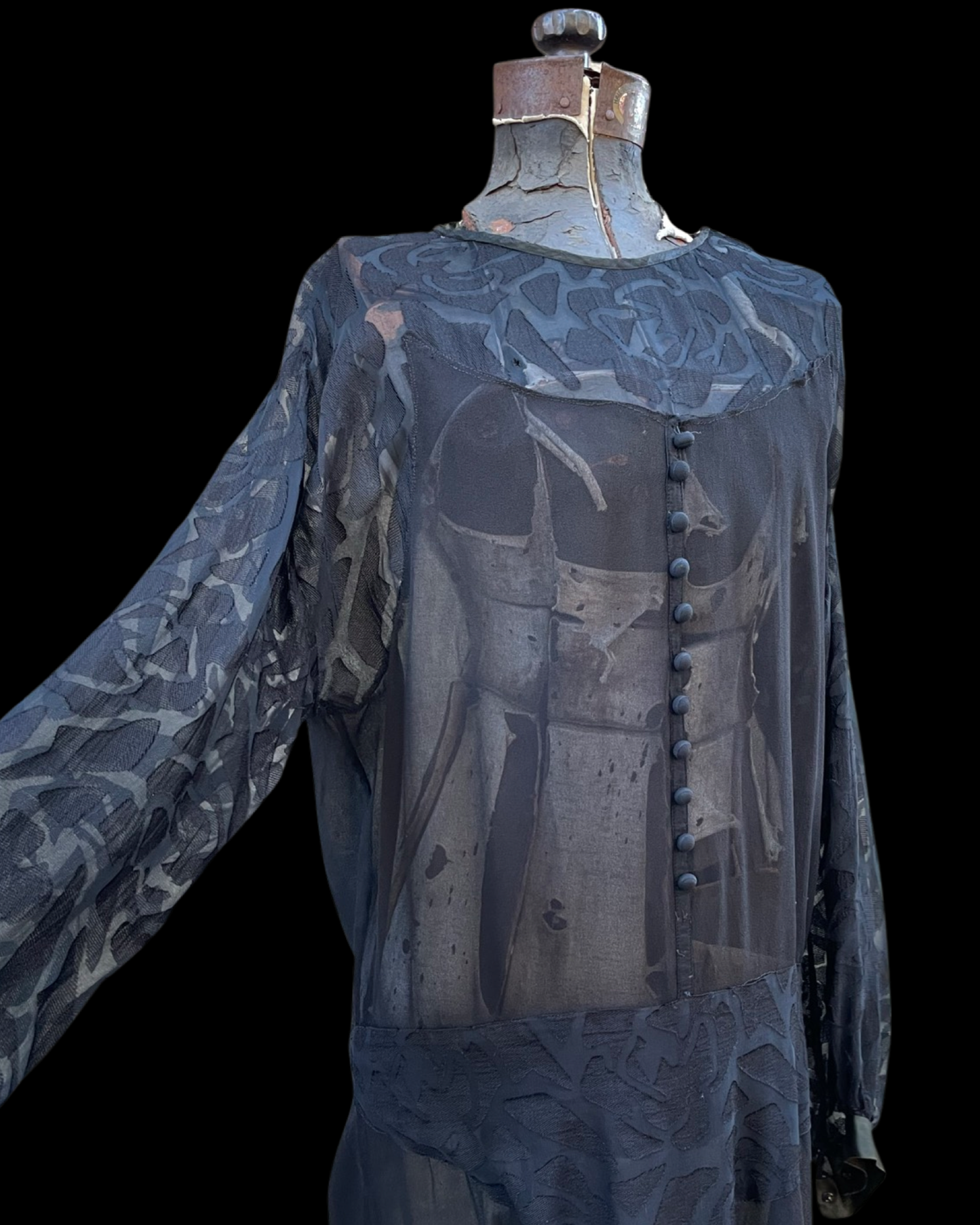 1920s Drop Waist Chiffon Ballon Sleeve Dress