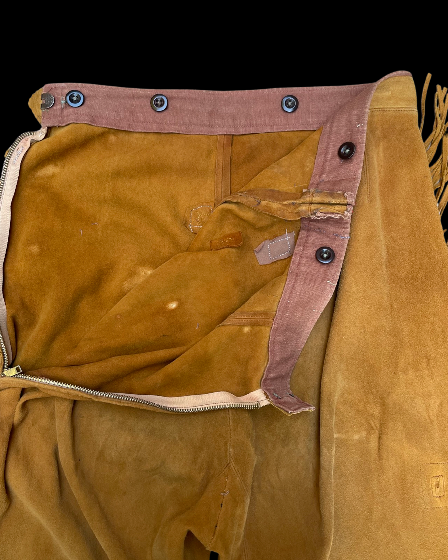 1940s Leather Fringe Western Side Zip Pants
