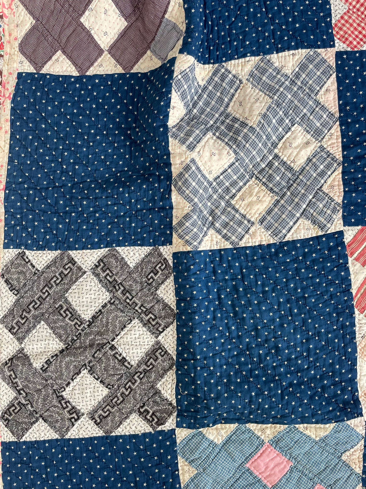 Early 1900s Calico Patchwork Hand Stitched Quilt