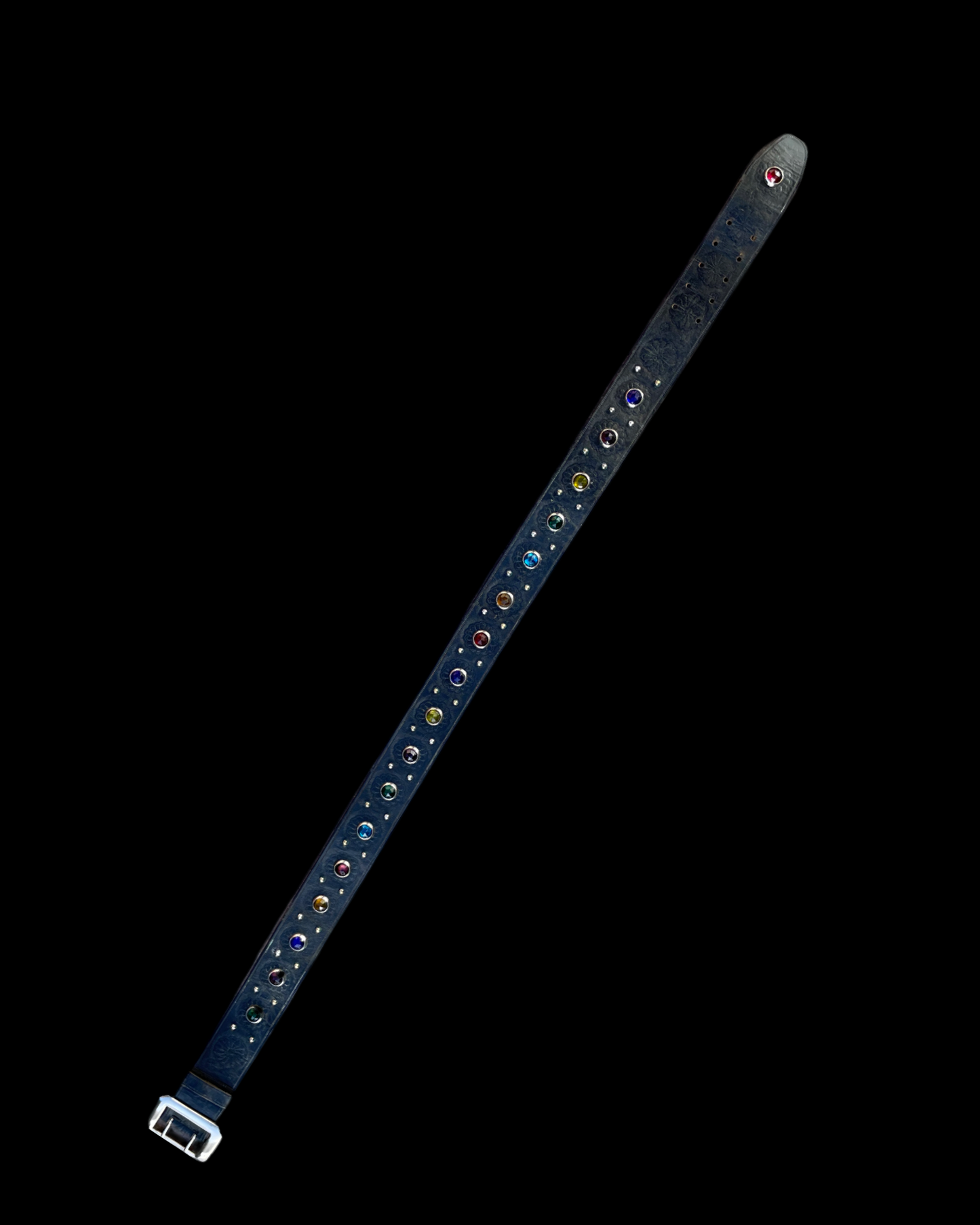 Double Prong 1950s Studded Jeweled Tooled Leather Biker Belt