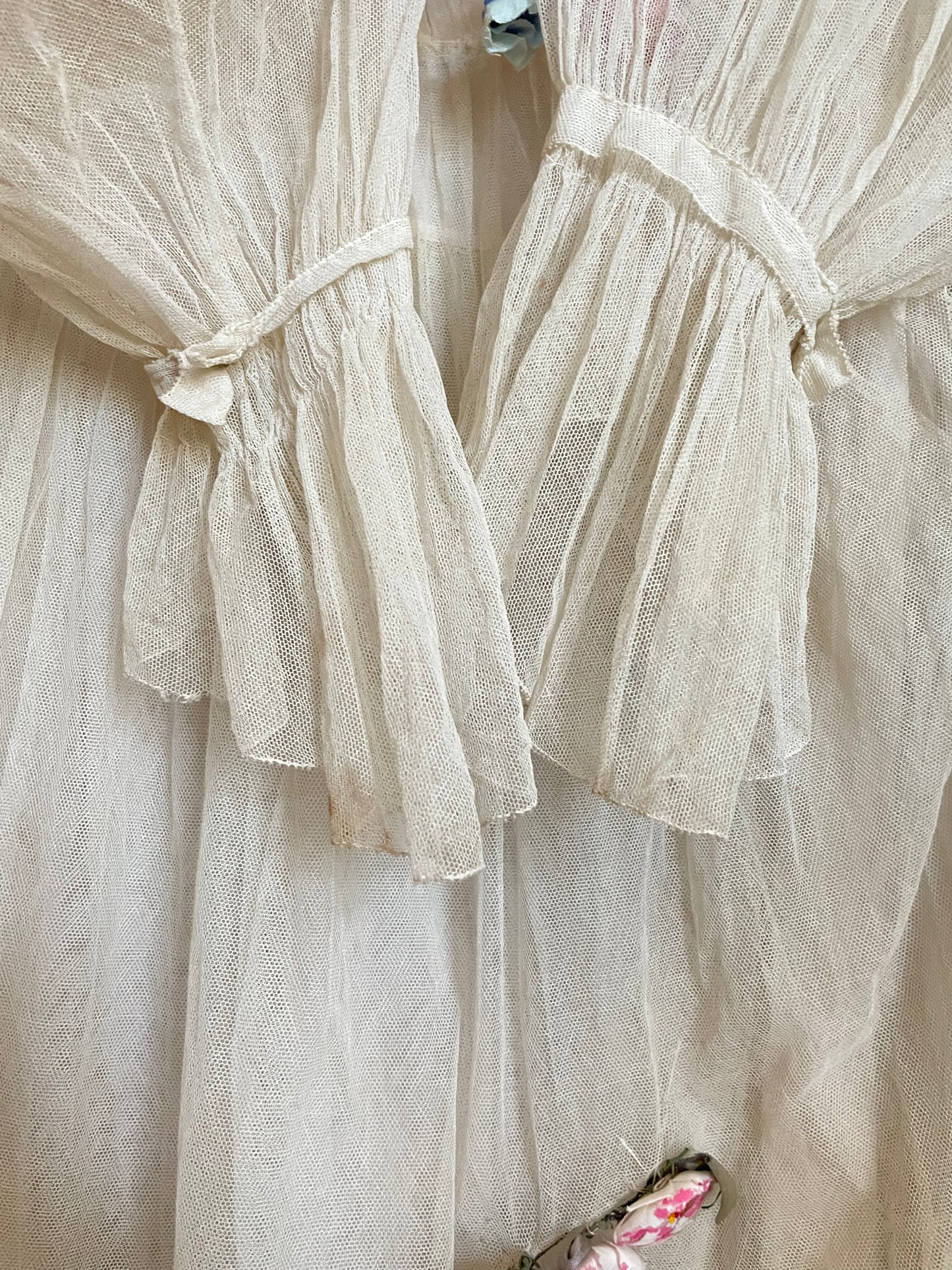 RESERVED Antique 1916 Embroidered Net Hoop Skirt Gown Volup