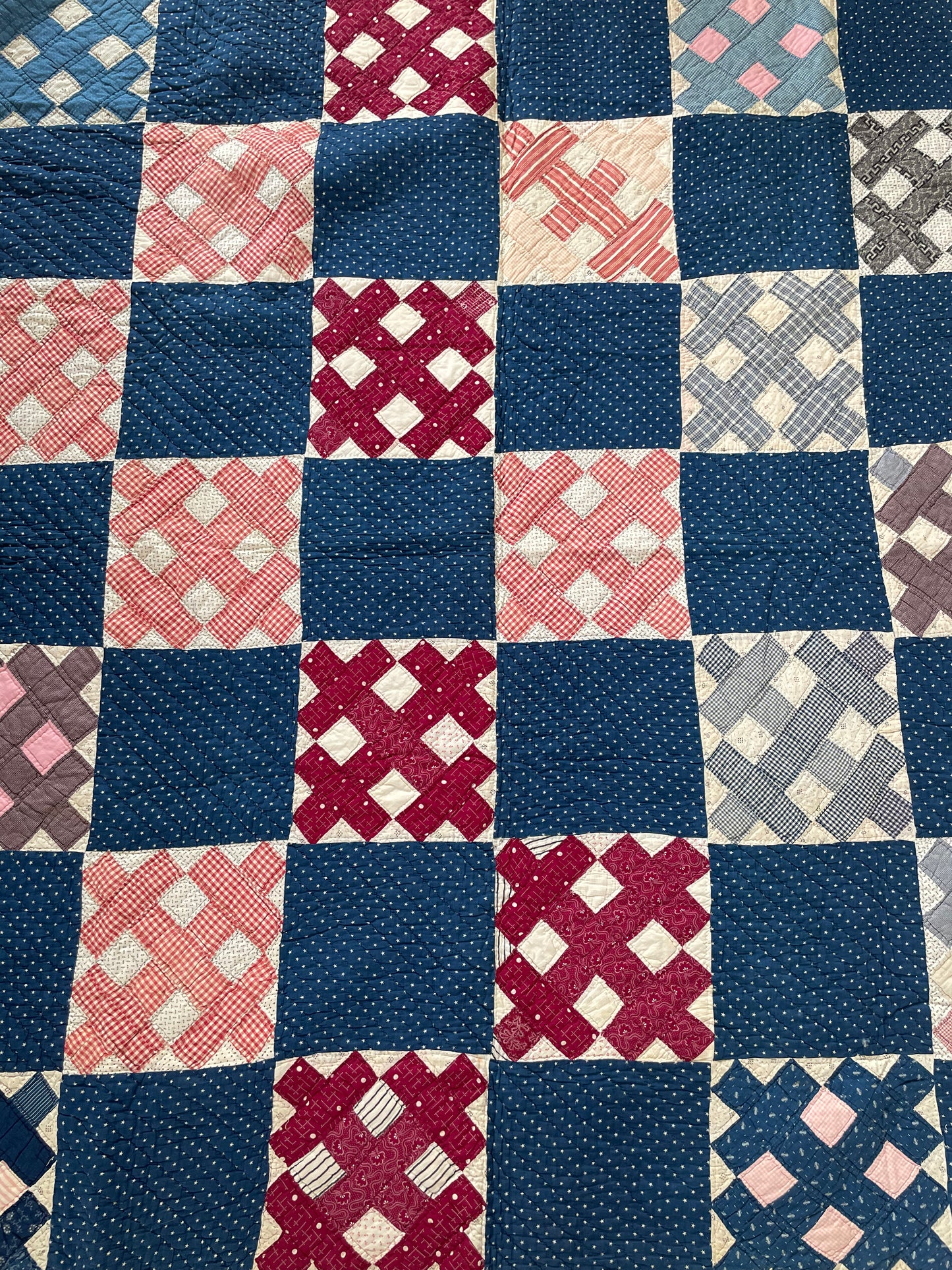Early 1900s Calico Patchwork Hand Stitched Quilt