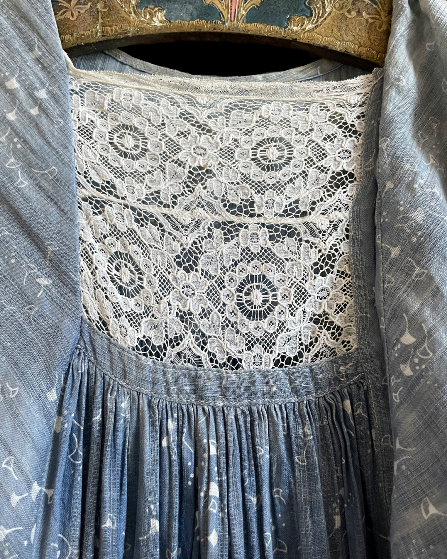 Antique Victorian Indigo Calico Flounce Wrapper Dress