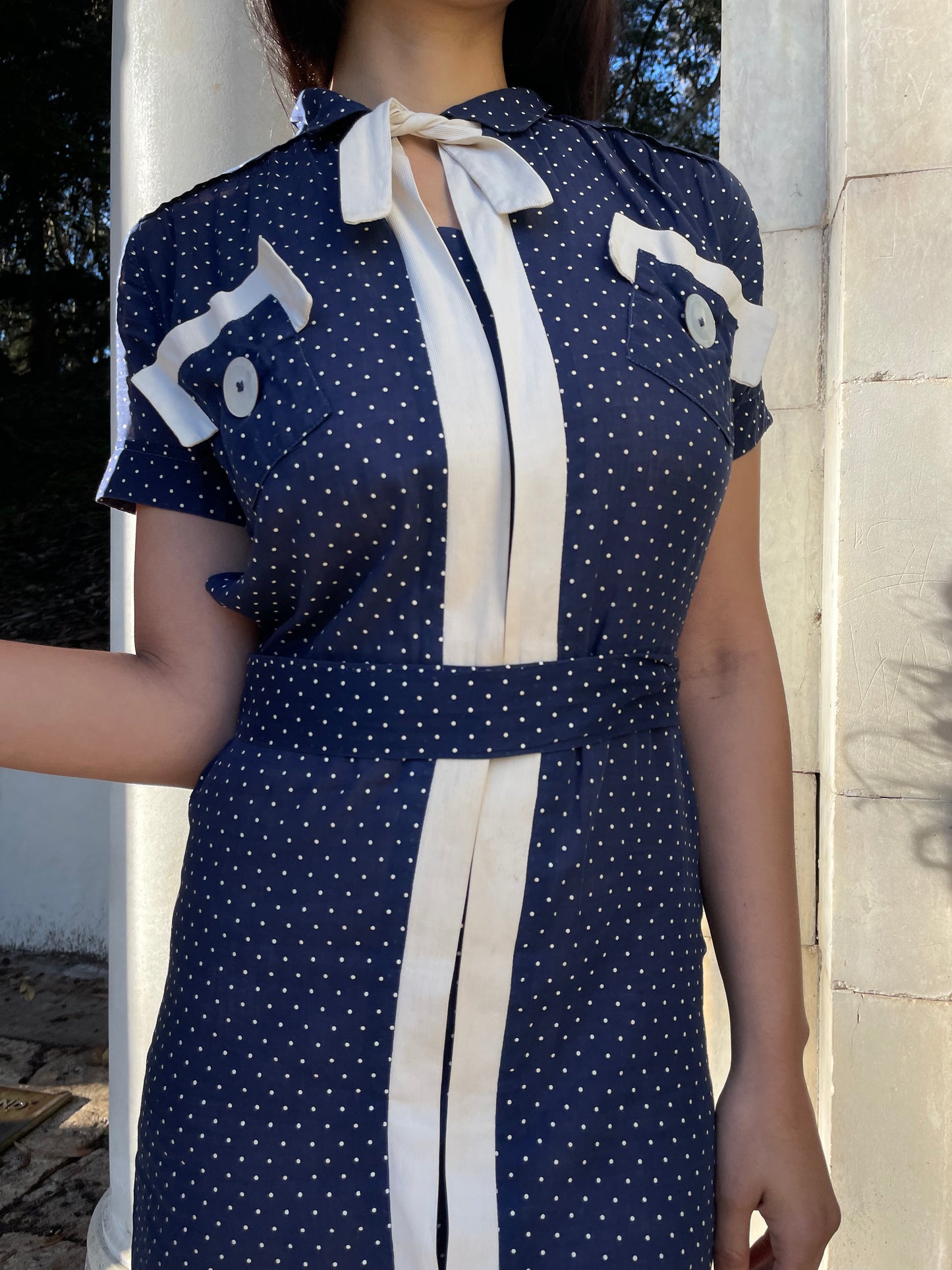 1930s Navy Swiss Dot 3 Piece Dress Set