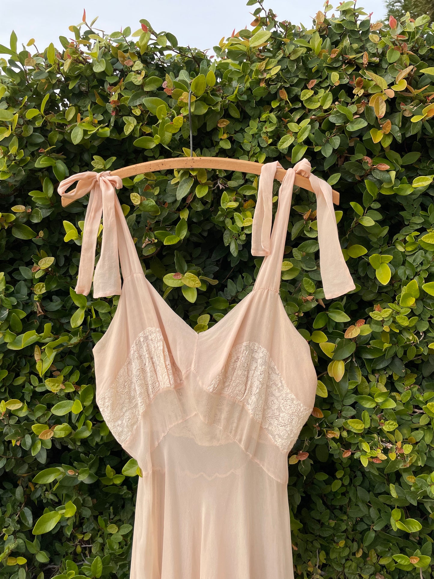 1930s Blush Pink Chiffon Tie Strap Slip Dress