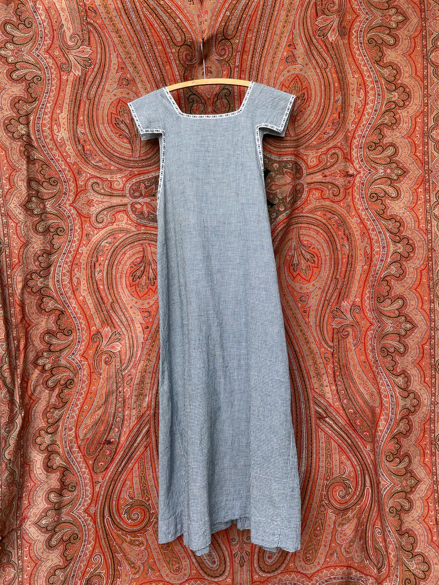 Antique Primitive Indigo Checkered Homespun Pinafore Dress