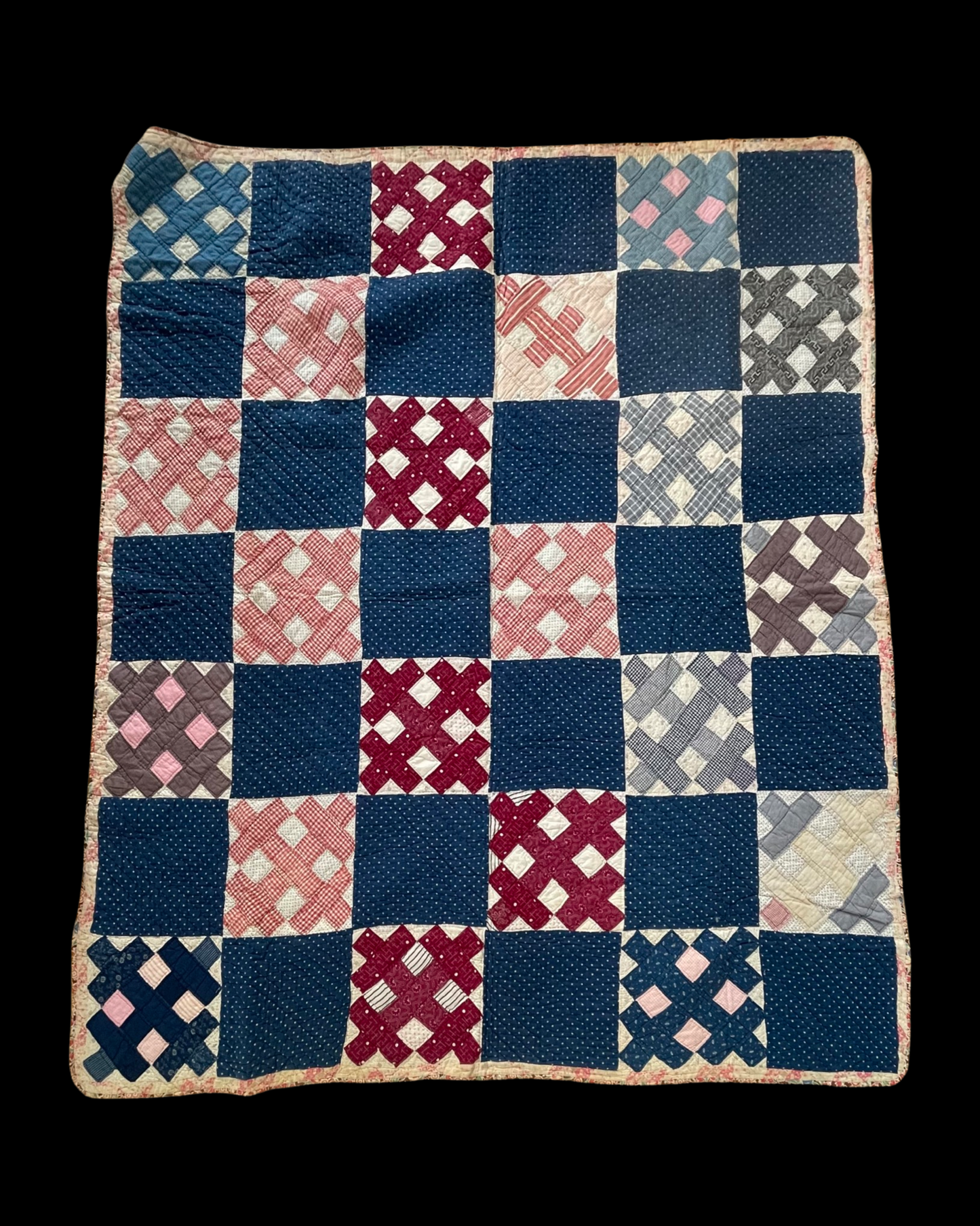 Early 1900s Calico Patchwork Hand Stitched Quilt