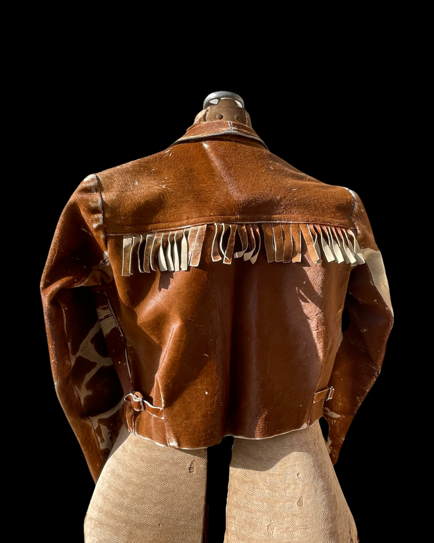 Rare 1940s Pony Hair Side Buckle Western Fringe Cropped Jacket
