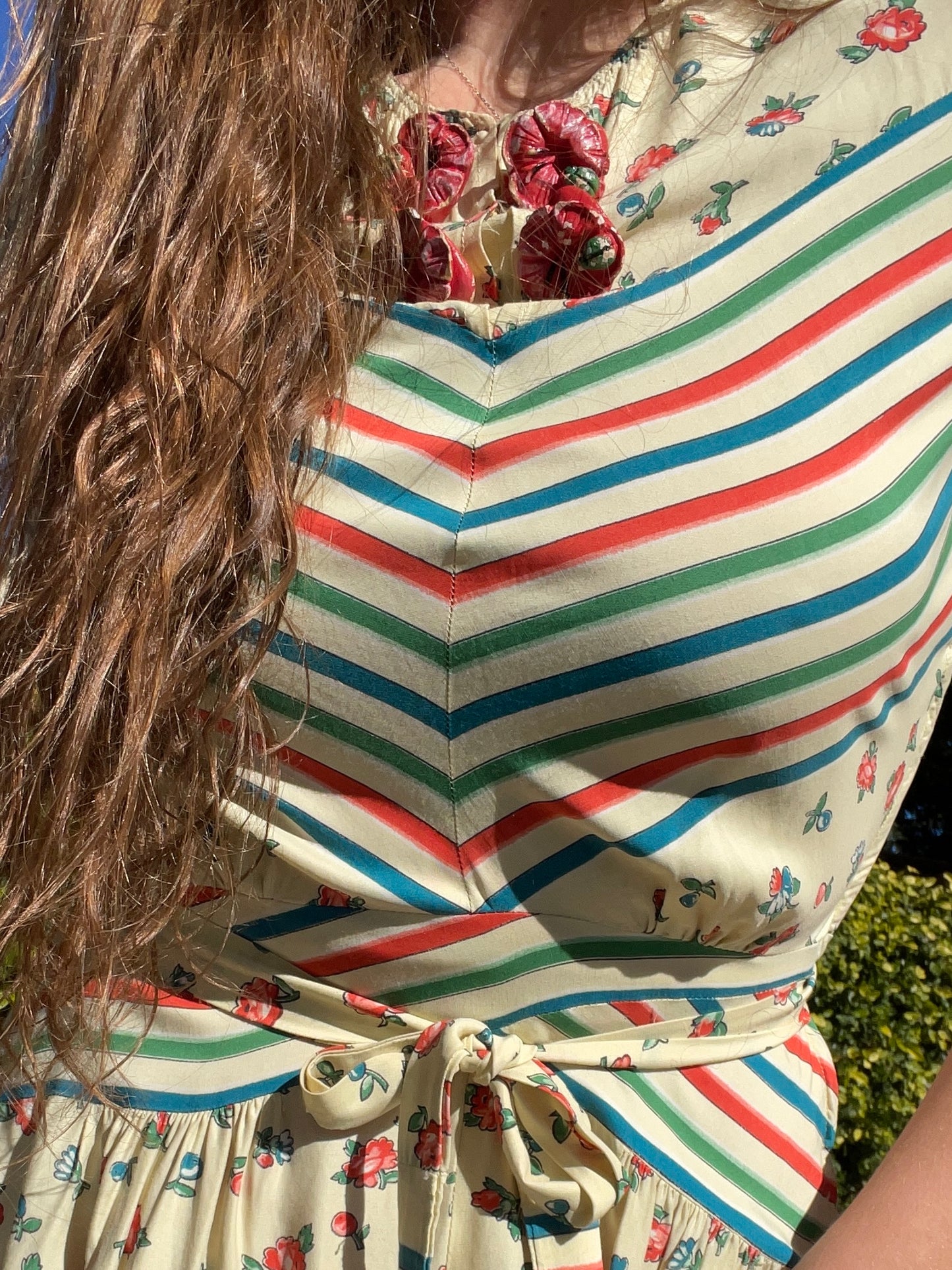 RARE 1940s 'Gay Gibson' Chevron Striped Flora Coldl Rayon Dress