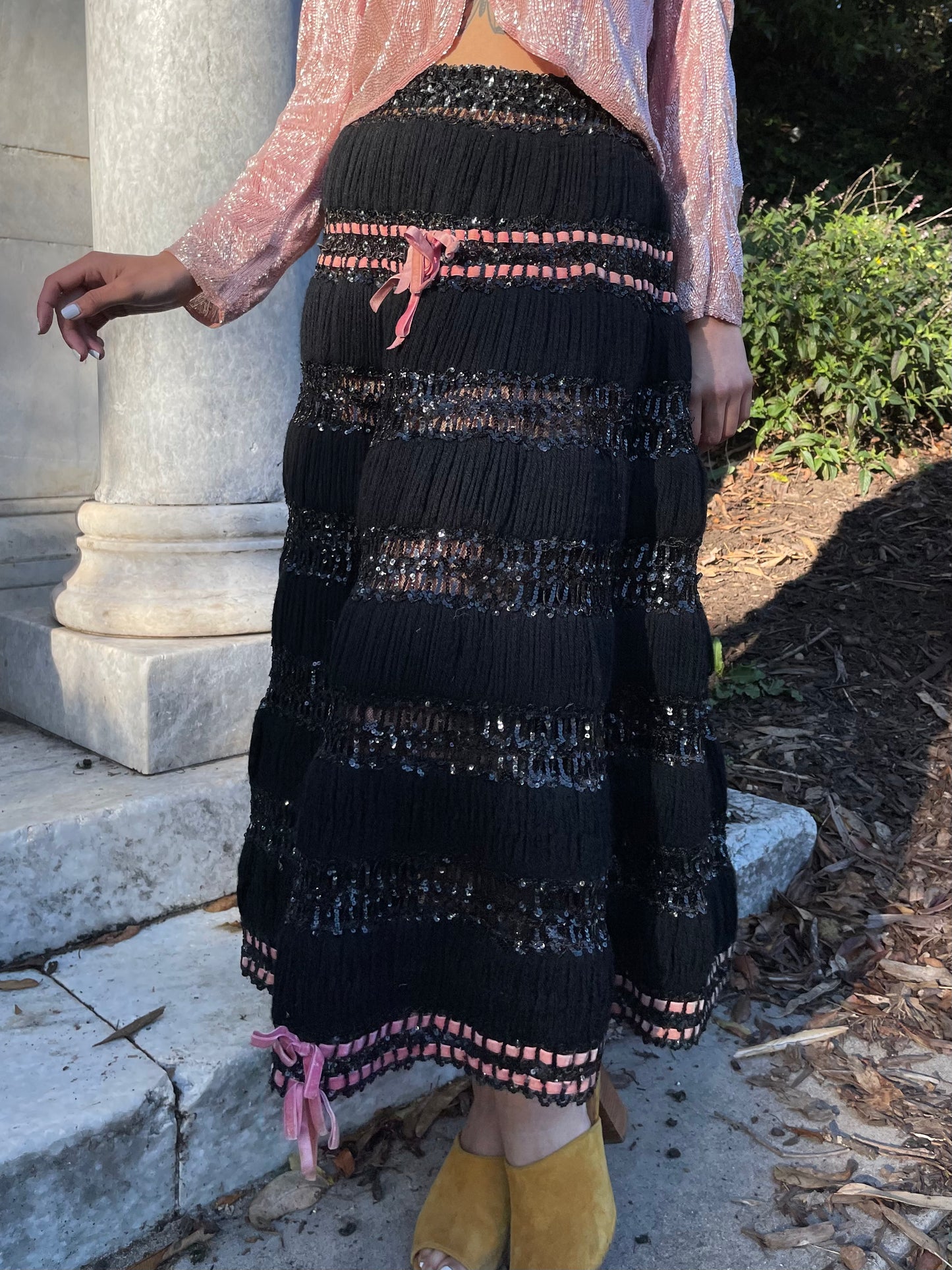 Rare Custom Made 1940s Sequined Rowed Yarn Skirt