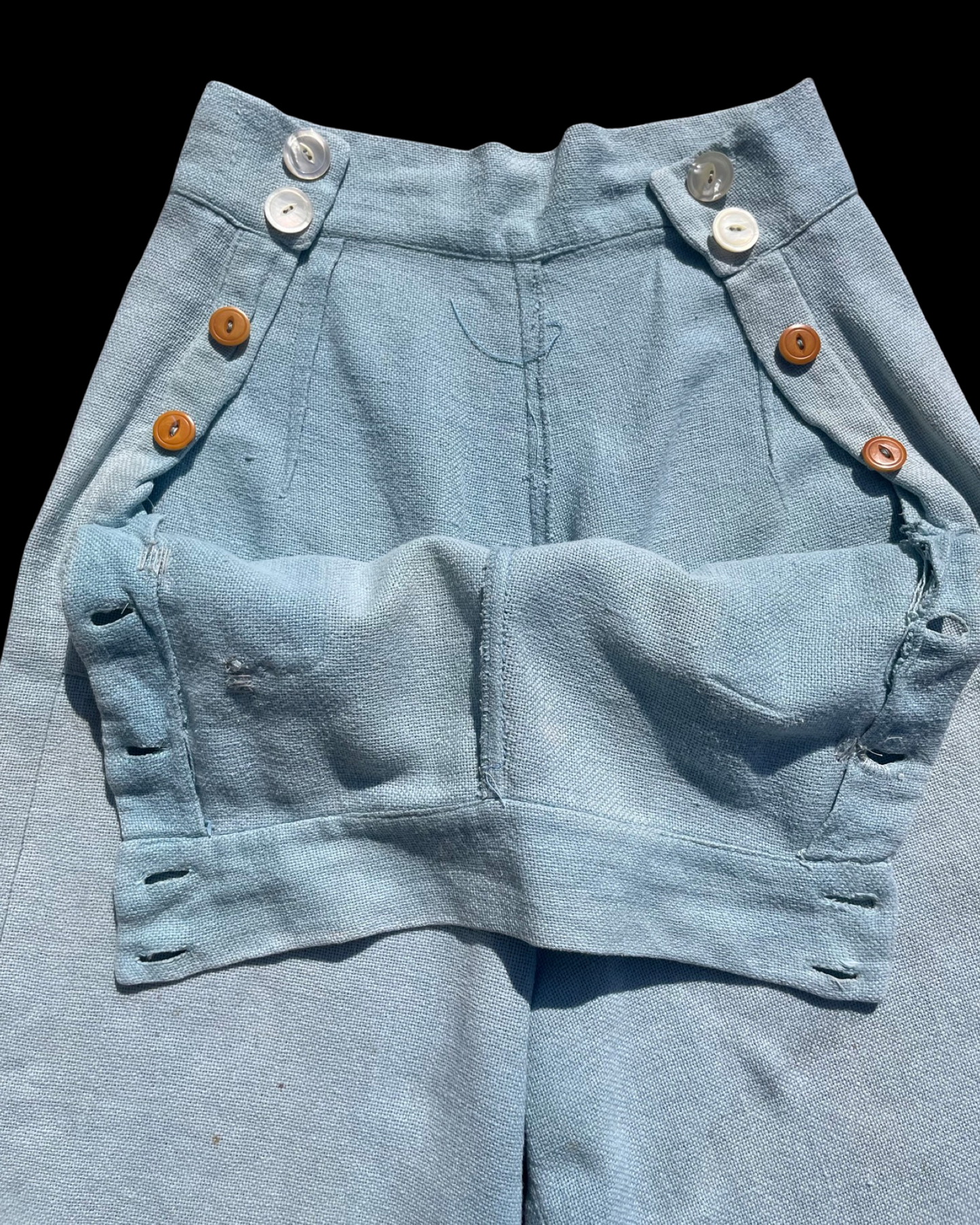 Rare 1930s Cornflower Blue Fall Front Linen Pants