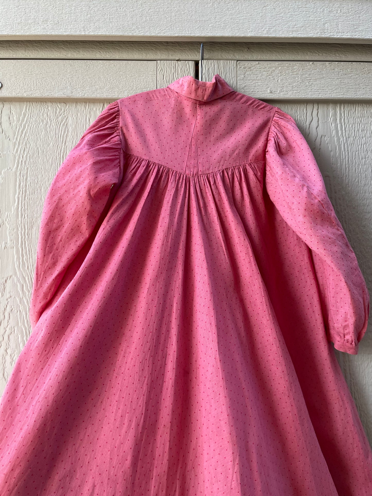 Late 1800s Cinnamon Pink Calico Wrapper Gown