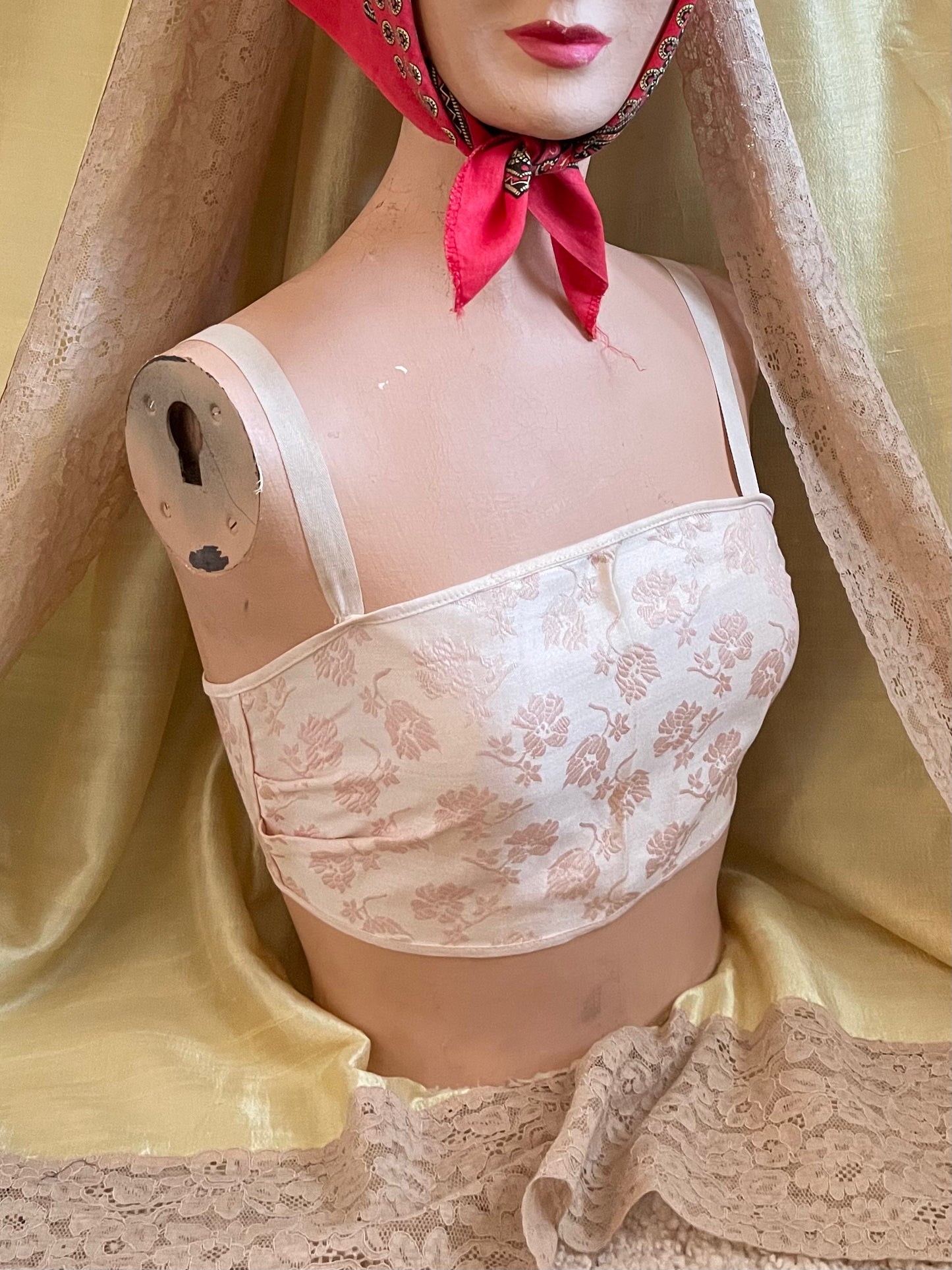 1920s Bandeaux Cotton Damask Bralette