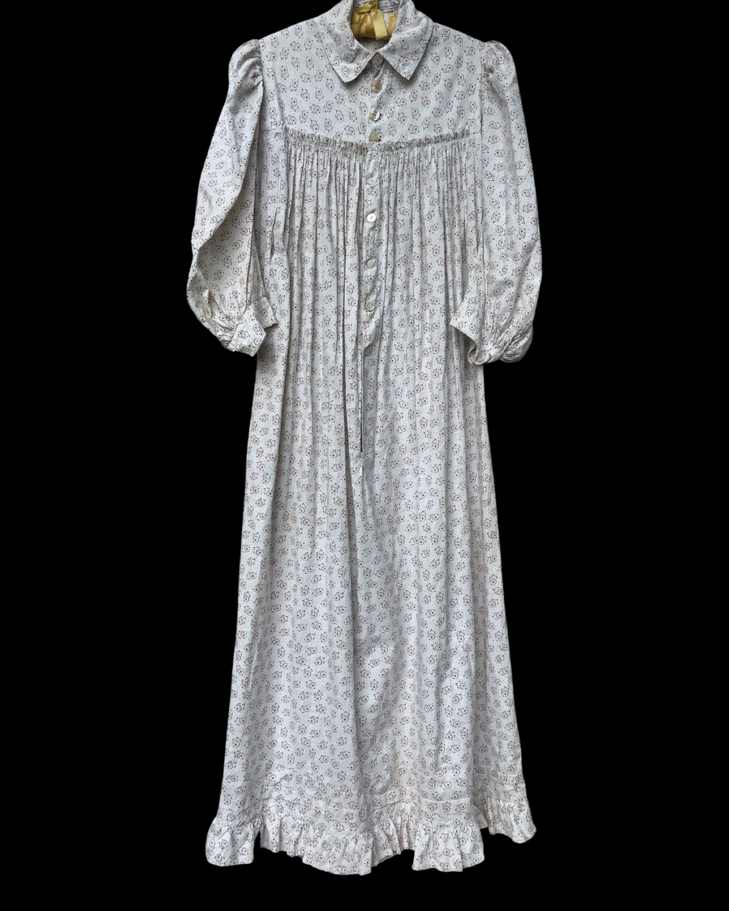 1890s Celestial Printed Calico Mutton Sleeve Wrapper Dress