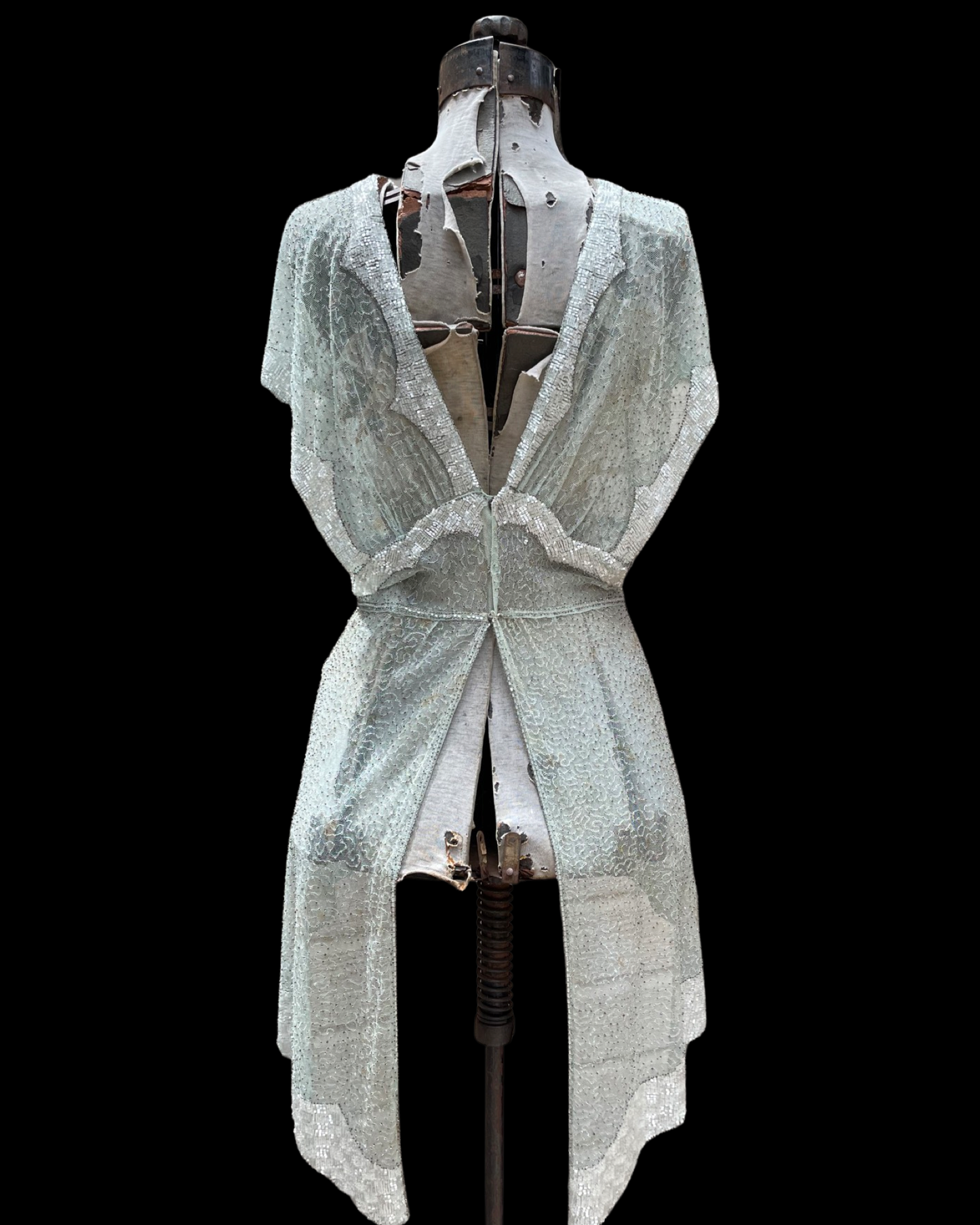 Late 1920s Glass Beaded Mesh Seafoam Blouse
