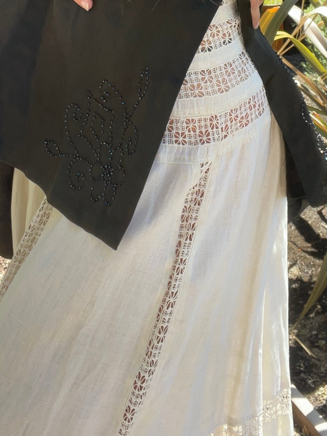 Antique Edwardian Cutwork Linen Walking Skirt