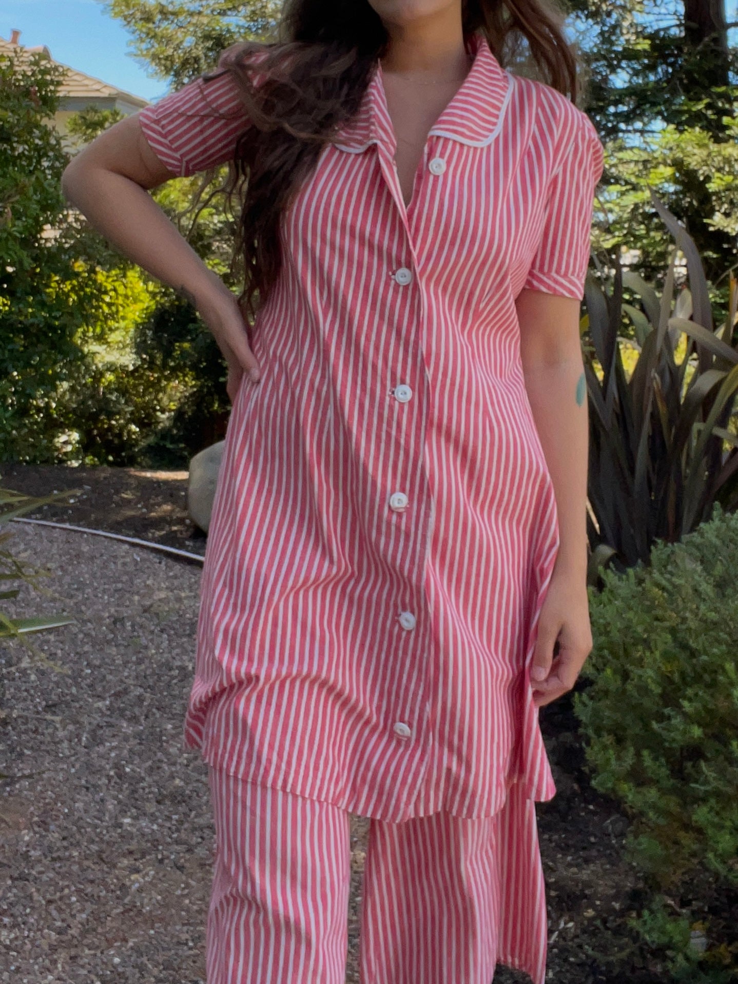 1940s Candy Striped Cotton 3 Piece Pant Set