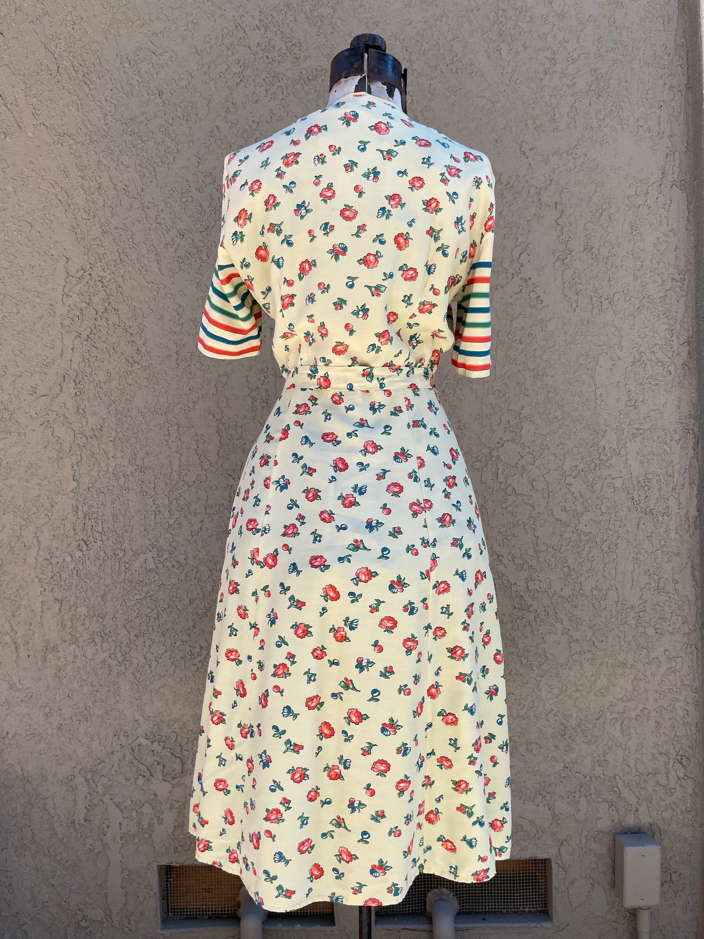 RARE 1940s 'Gay Gibson' Chevron Striped Flora Coldl Rayon Dress