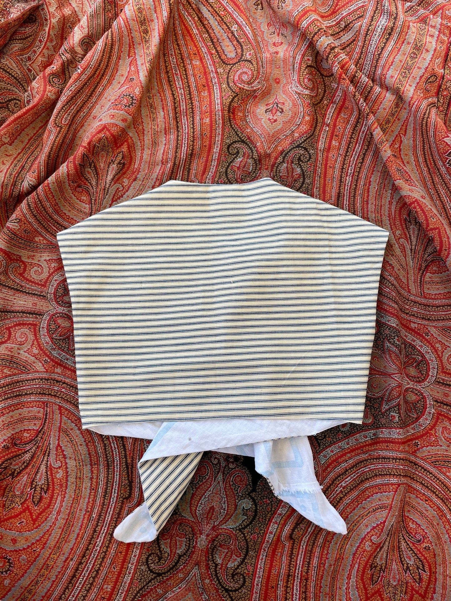 1940s Inspired Reversible Tie Front Top Domino Sugar Sack & Ticking Stripe XS-S