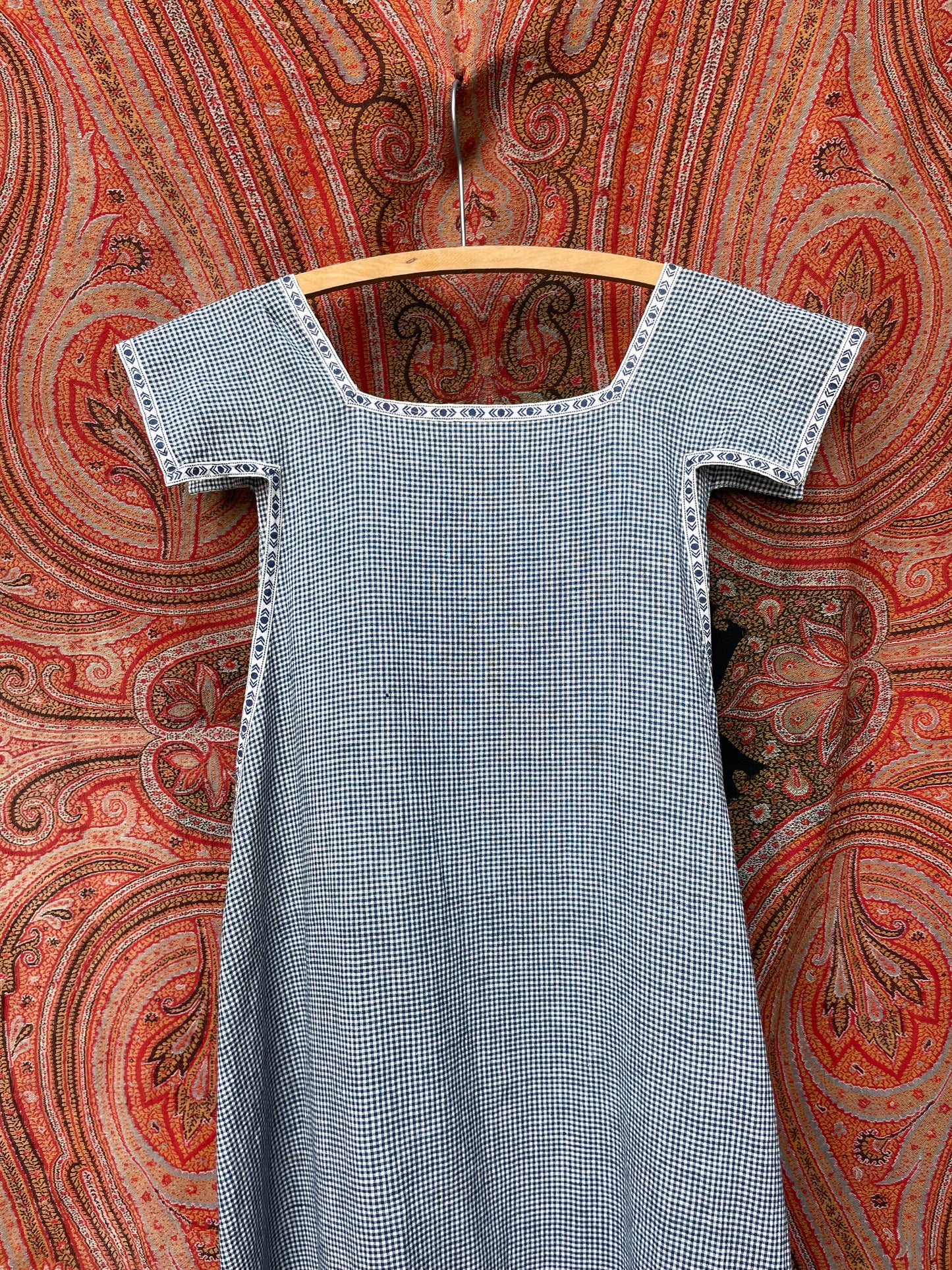 Antique Primitive Indigo Checkered Homespun Pinafore Dress