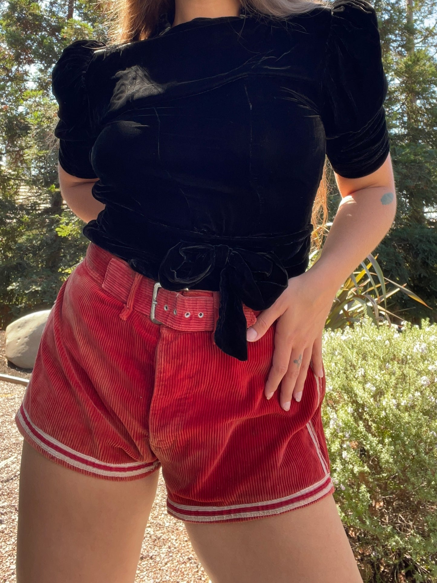 1940s Burgundy Wide Wale Corduroy Athletic Shorts