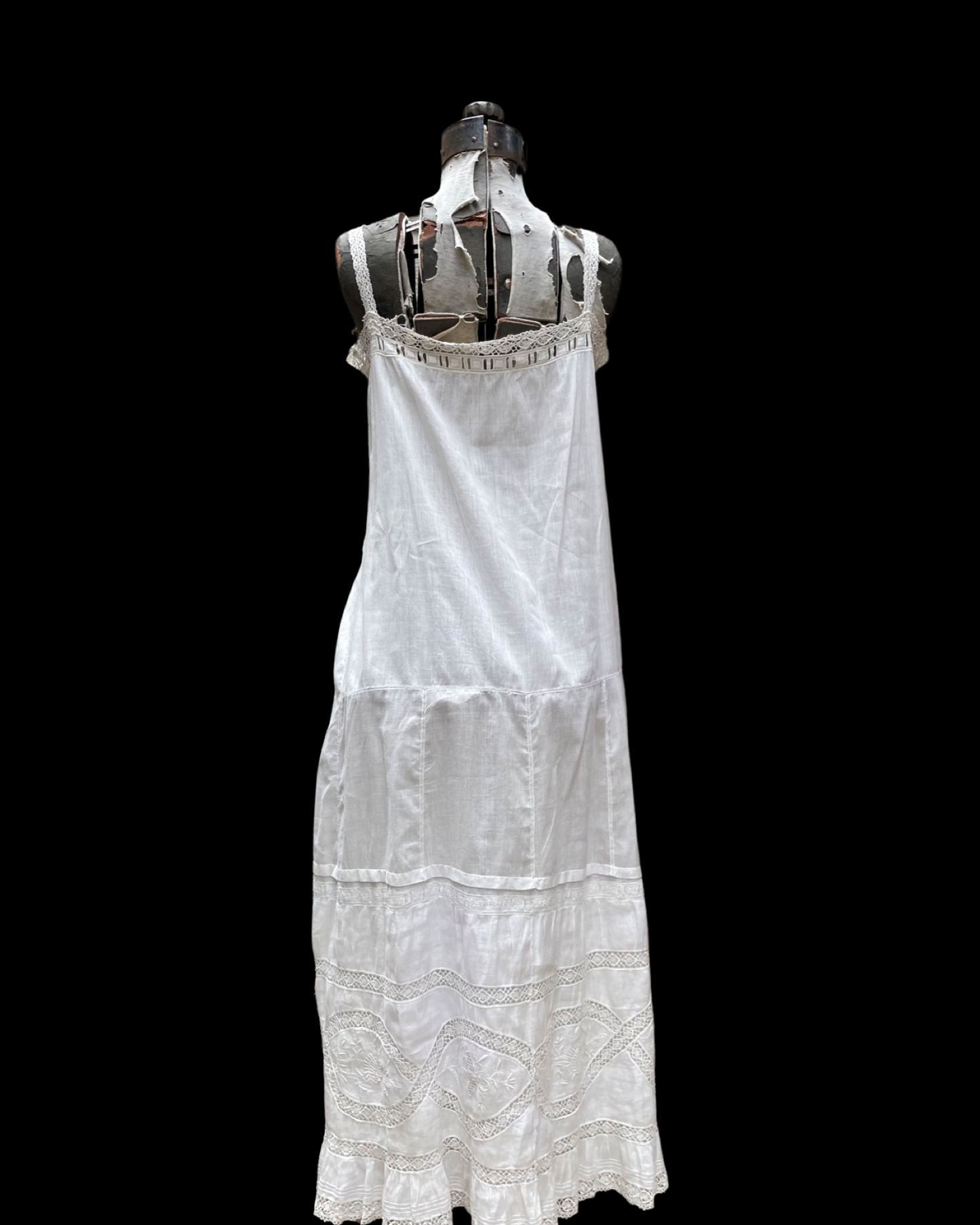 Edwardian Monogrammed Crochet Lace & Cotton Slip Dress