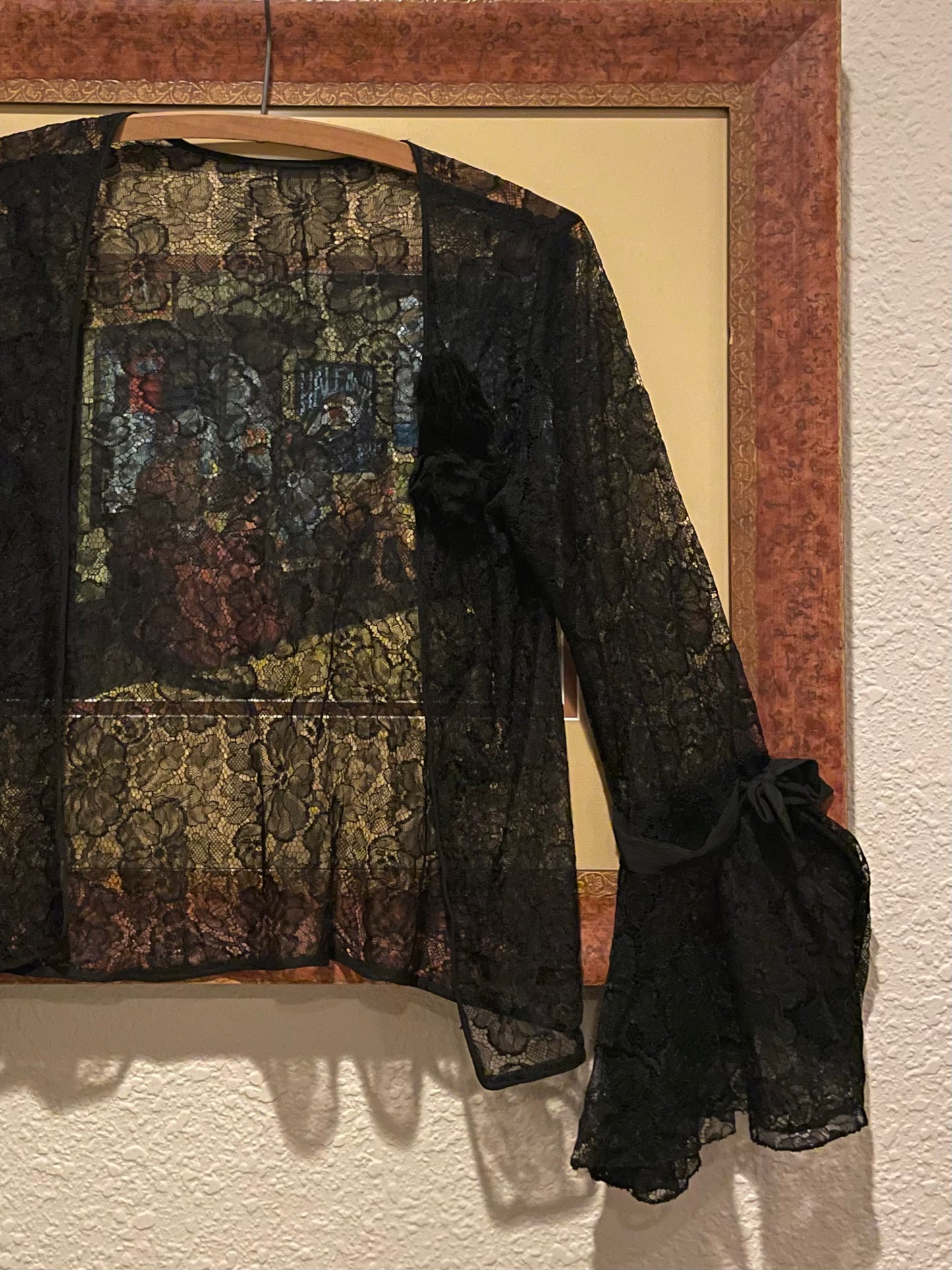 1930s Black Floral Lace Flutter Sleeve Bolero