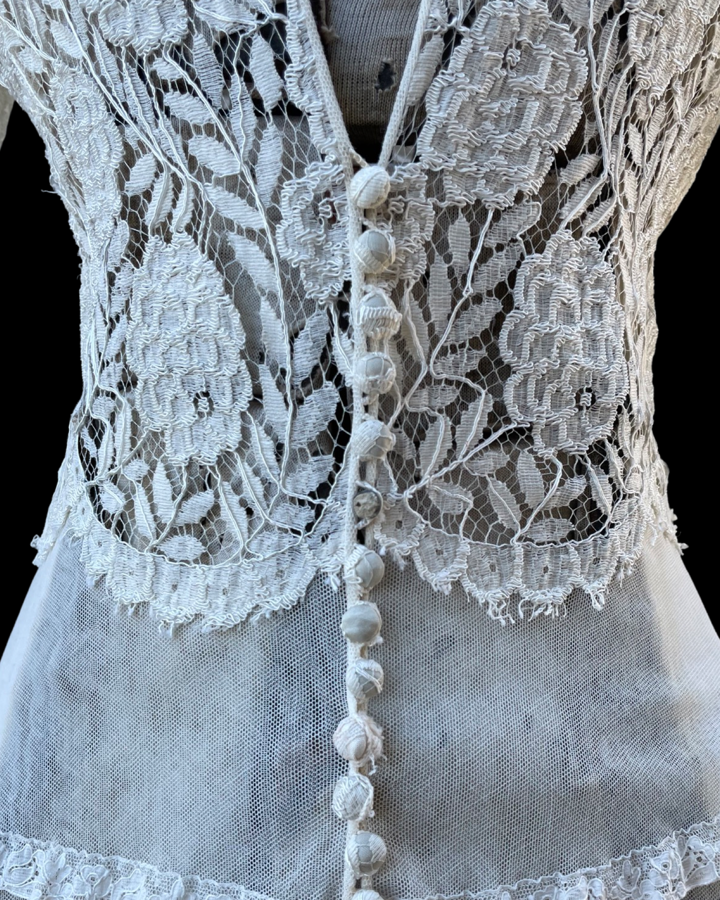 1930s Floral Mesh & Floral Lace Wedding Peignoir