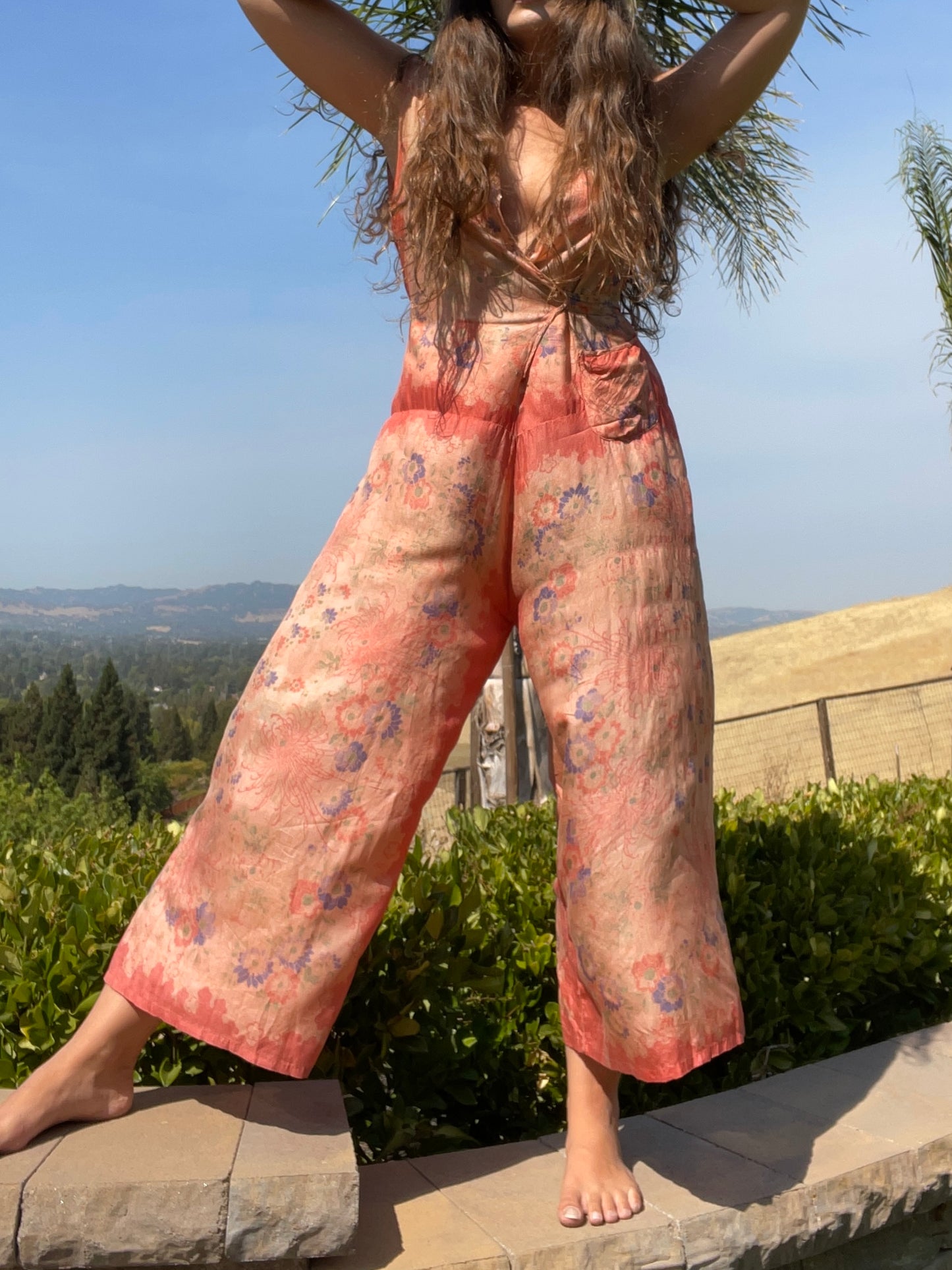 Rare 1920s Faded Pink Pongee Silk Beach Pajamas