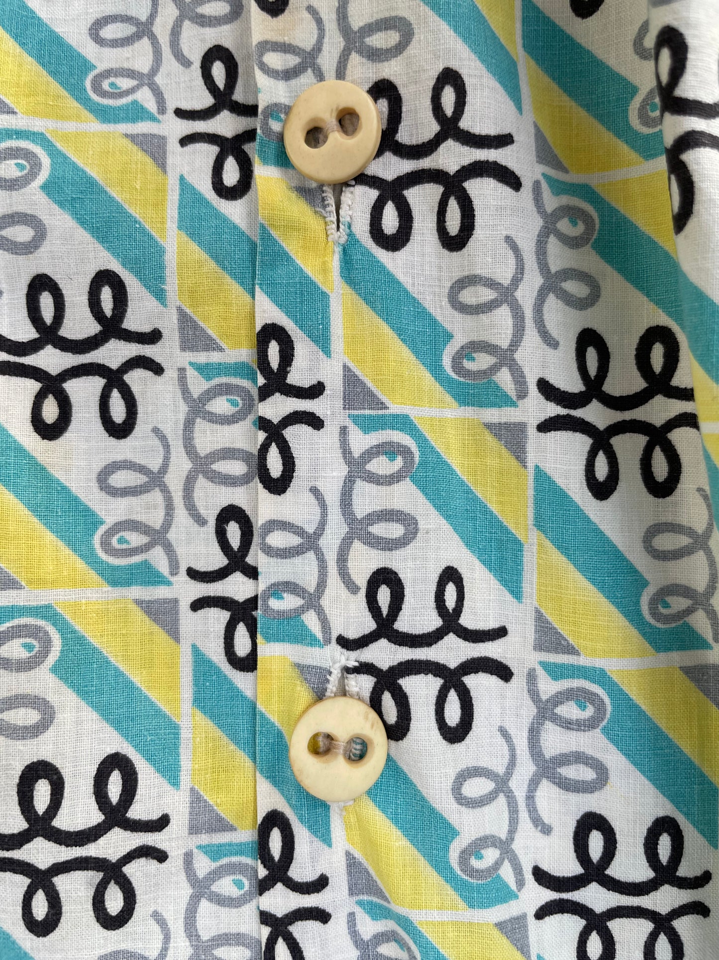 1940S Deco Cotton Dagger Collar Smock Bone Buttons