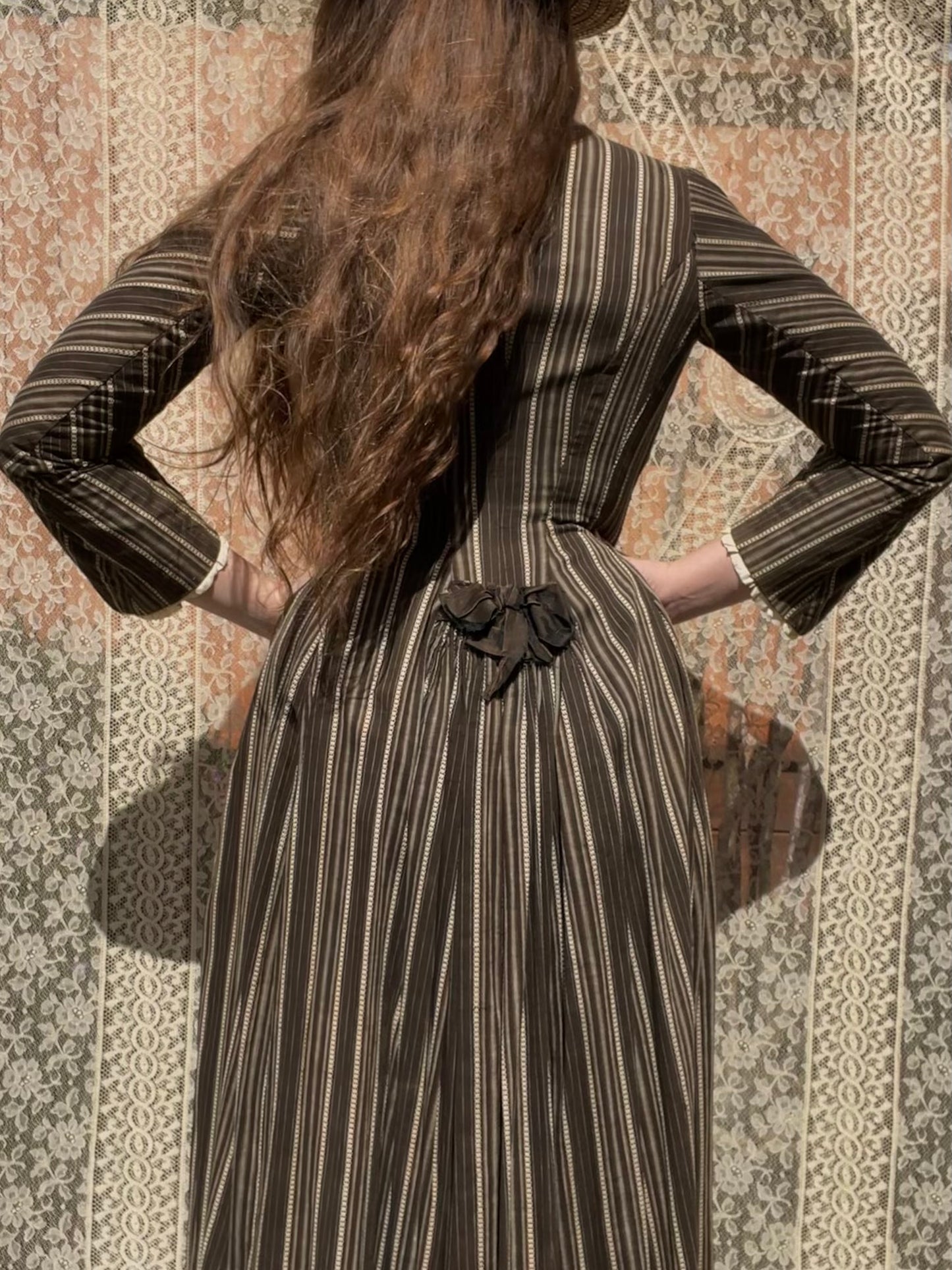 1880s Striped Calico Day Dress