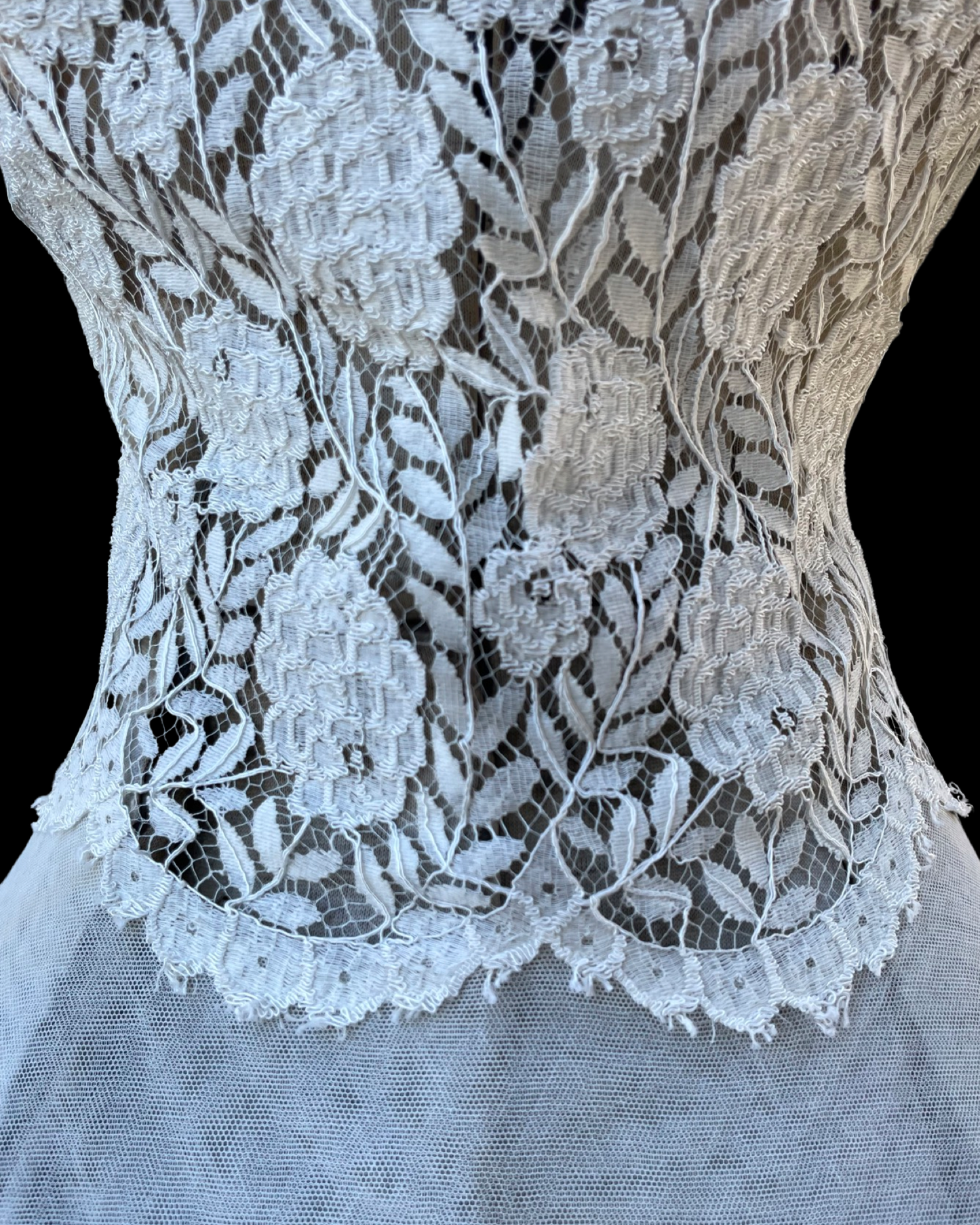 1930s Floral Mesh & Floral Lace Wedding Peignoir