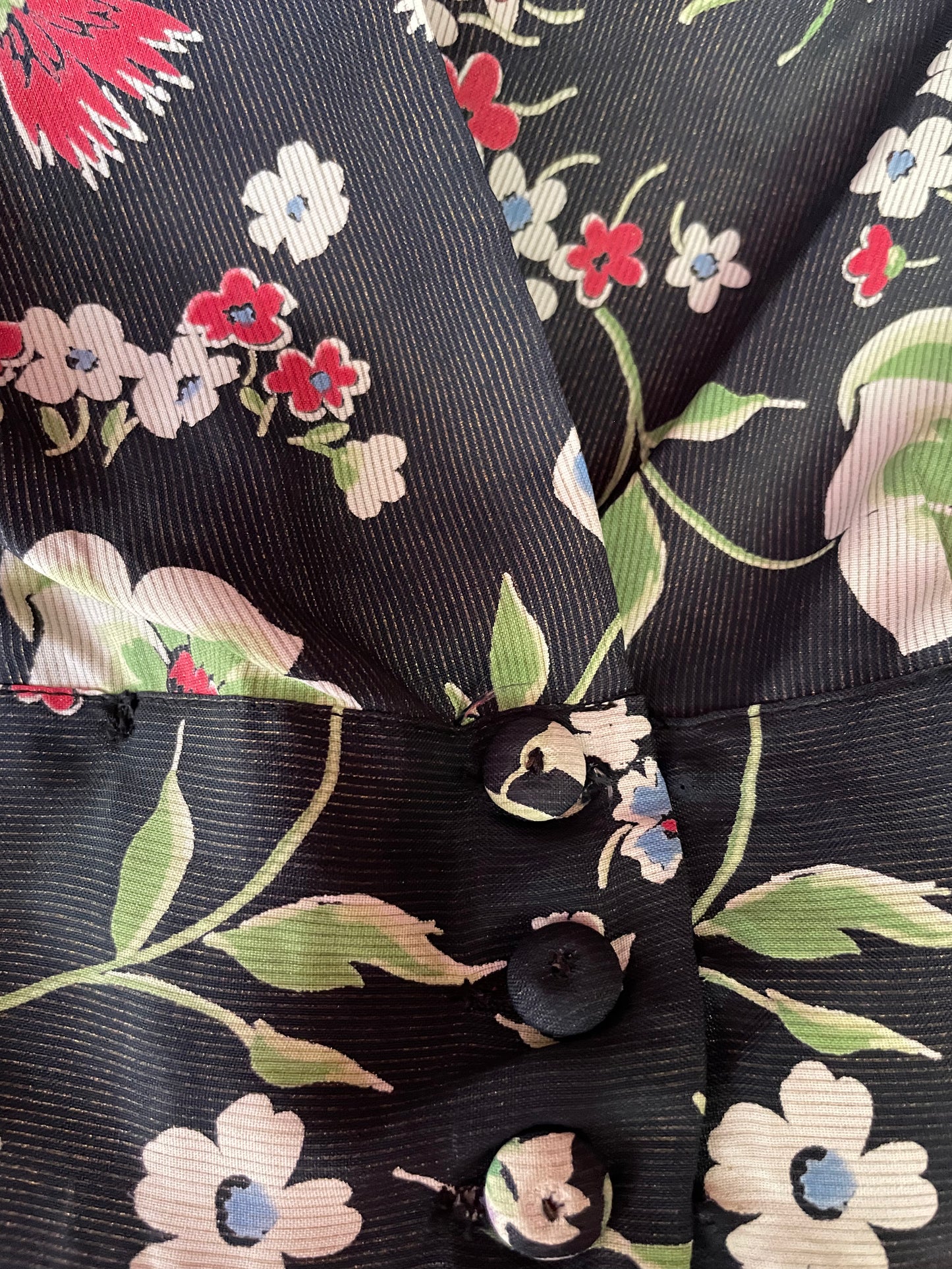 1930s Floral Silk Puff Sleeve Cropped Blouse